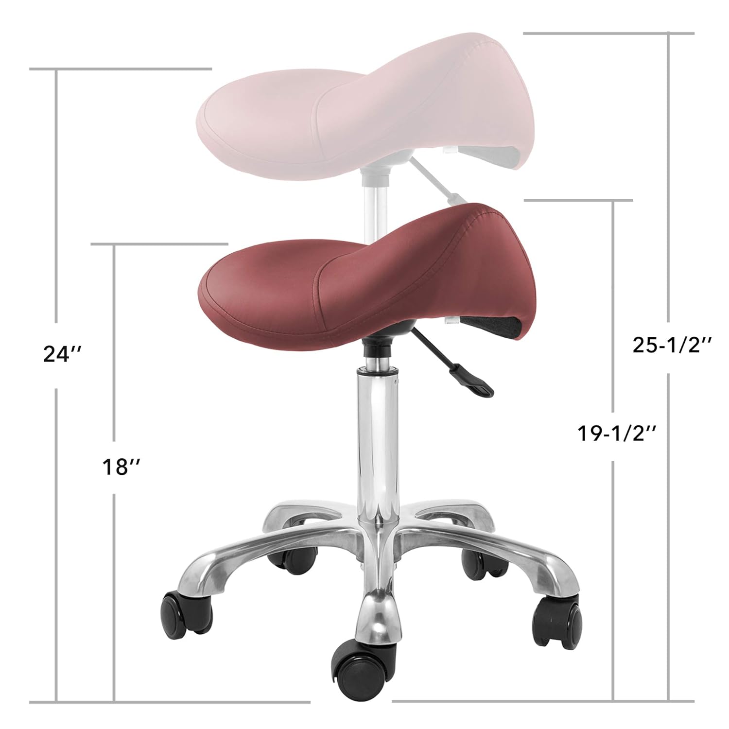 Salanishan Professional Ergonomic Sandal Stool, Burgundy - Adjustable Hydraulic seat, Rolling Spa Salon, Massage, and Medical Office Chair Salanishan Professional Ergonomic Sandal Stool, Burgundy - Adjustable Hydraulic seat, Rolling Spa Salon, Massage, and Medical Office Chair