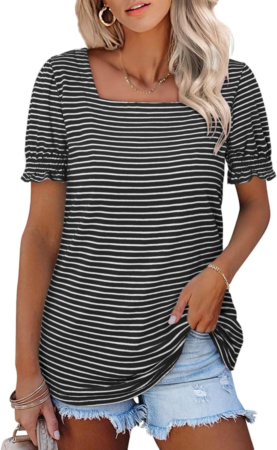 CRAZY GRID Womens Trendy Summer Tops Puff Sleeve Loose Fit Shirts Dressy Casual Blouses - Image 3