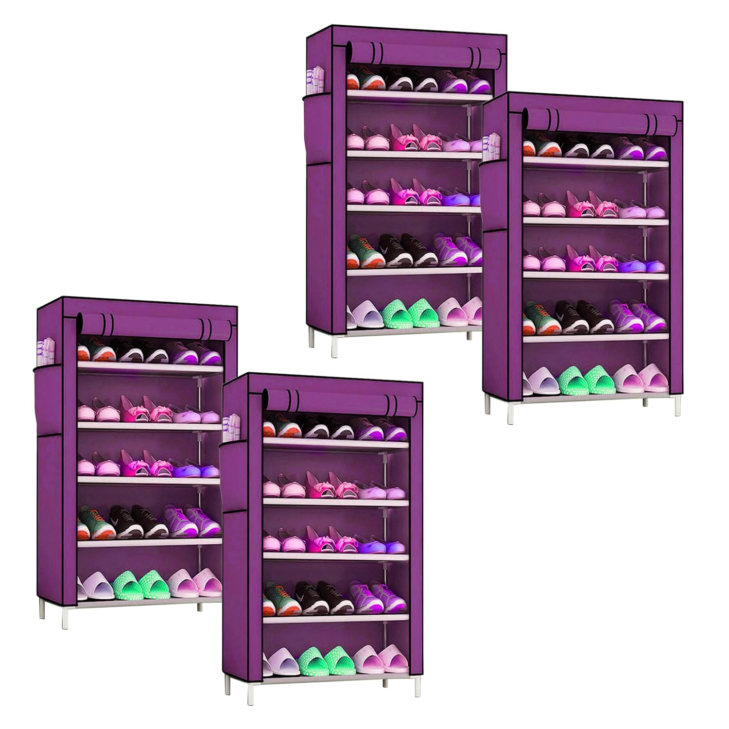 Kuber Industries Shoe Rack|Non-Woven 5 Shelves Shelf|Foldable Storage Rack Organizer for Shoe, Books-Pack of 4 (Purple) (B0CNGXDJMM) Amazon Price History, Amazon Price Tracker
