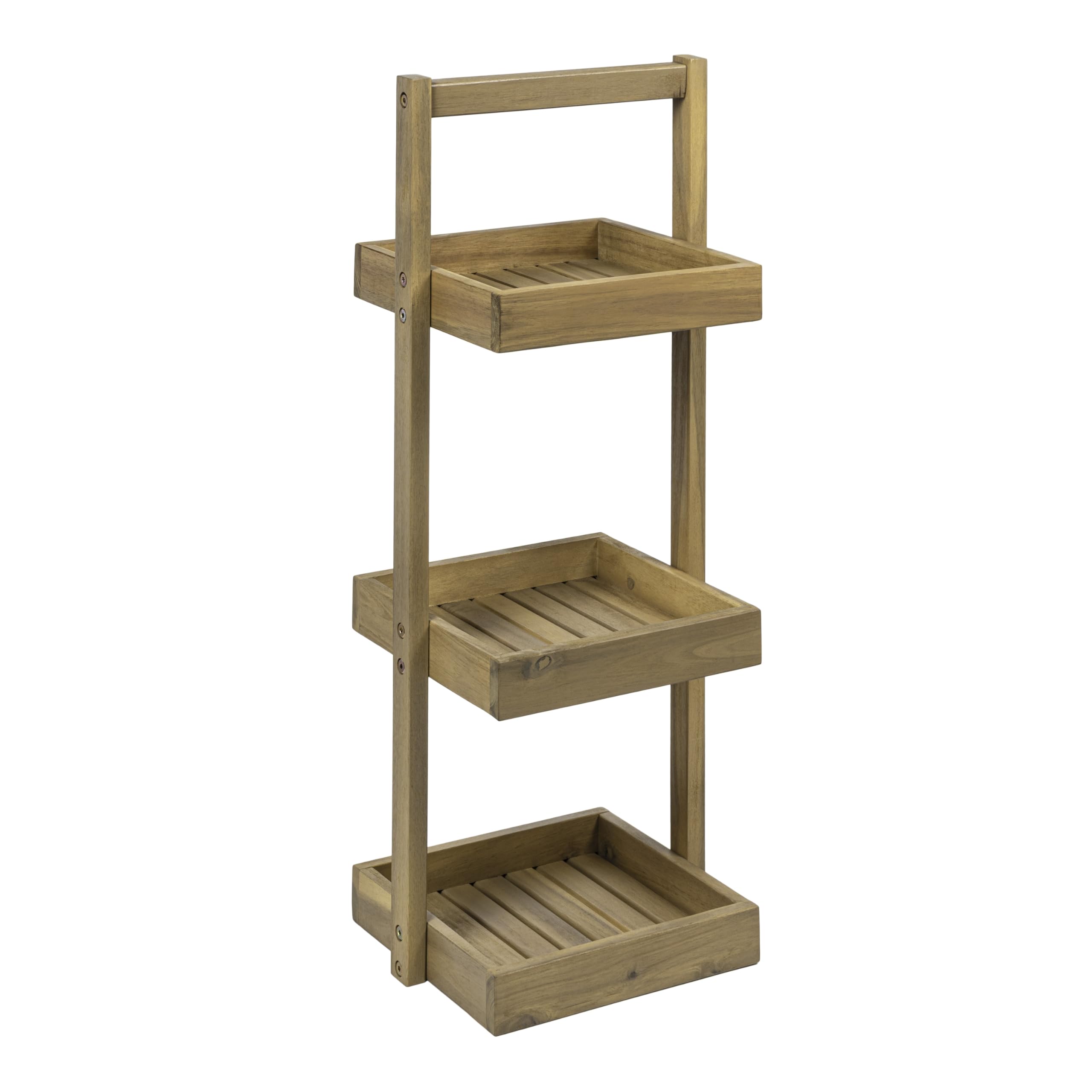happimess SHF1001T Tilly 30 Classic Rustic 3-Tier Acacia Wood Freestanding Bathroom Shower Caddy With Handle Rack for Bath