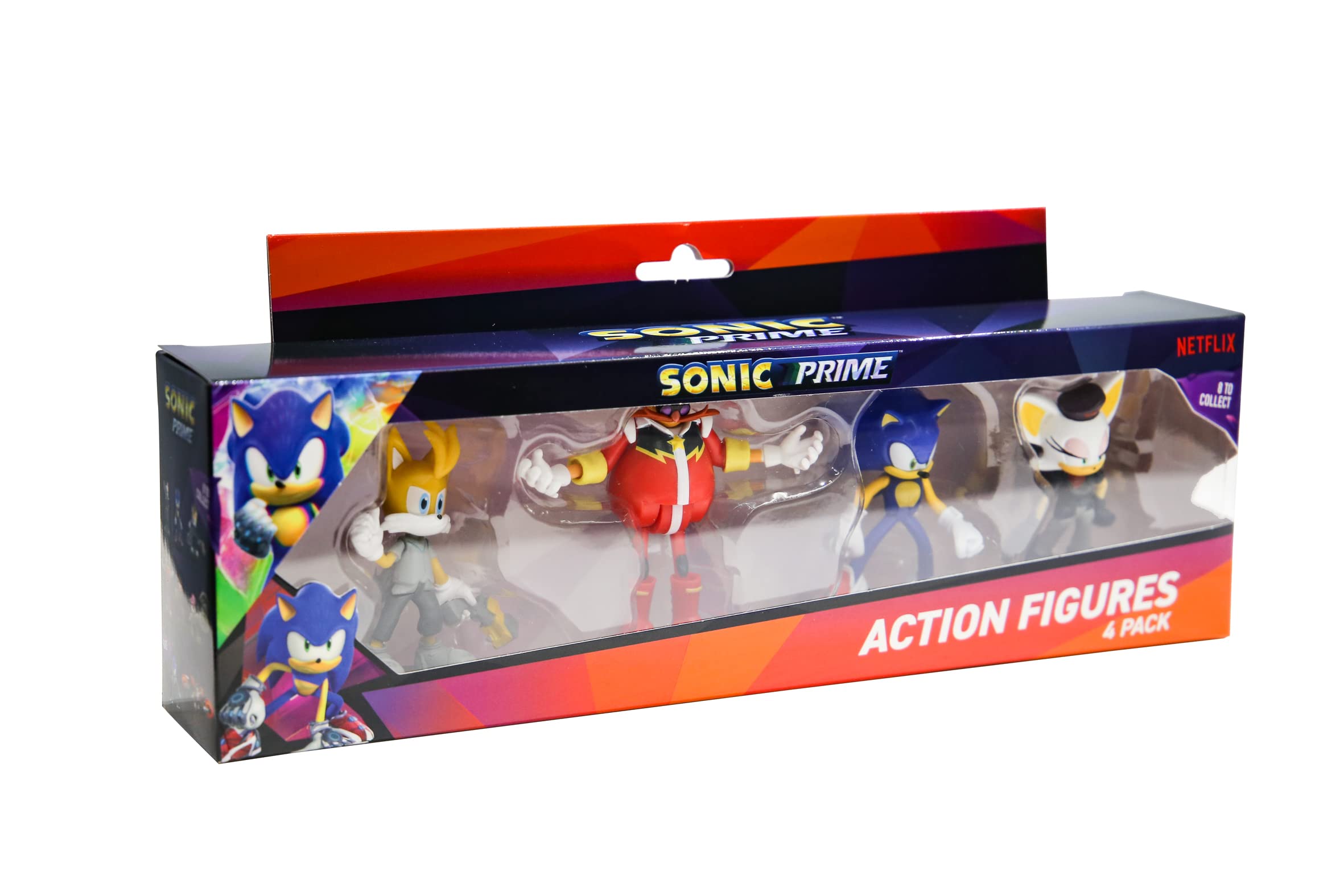 BANDAI Sonic Prime Action Figures 4 Pack Set 1 | 7.5cm The Hedgehog Articulated Based On Netflix TV Show Toys Make Great Gaming Merchandise Adults And (PM6040A)