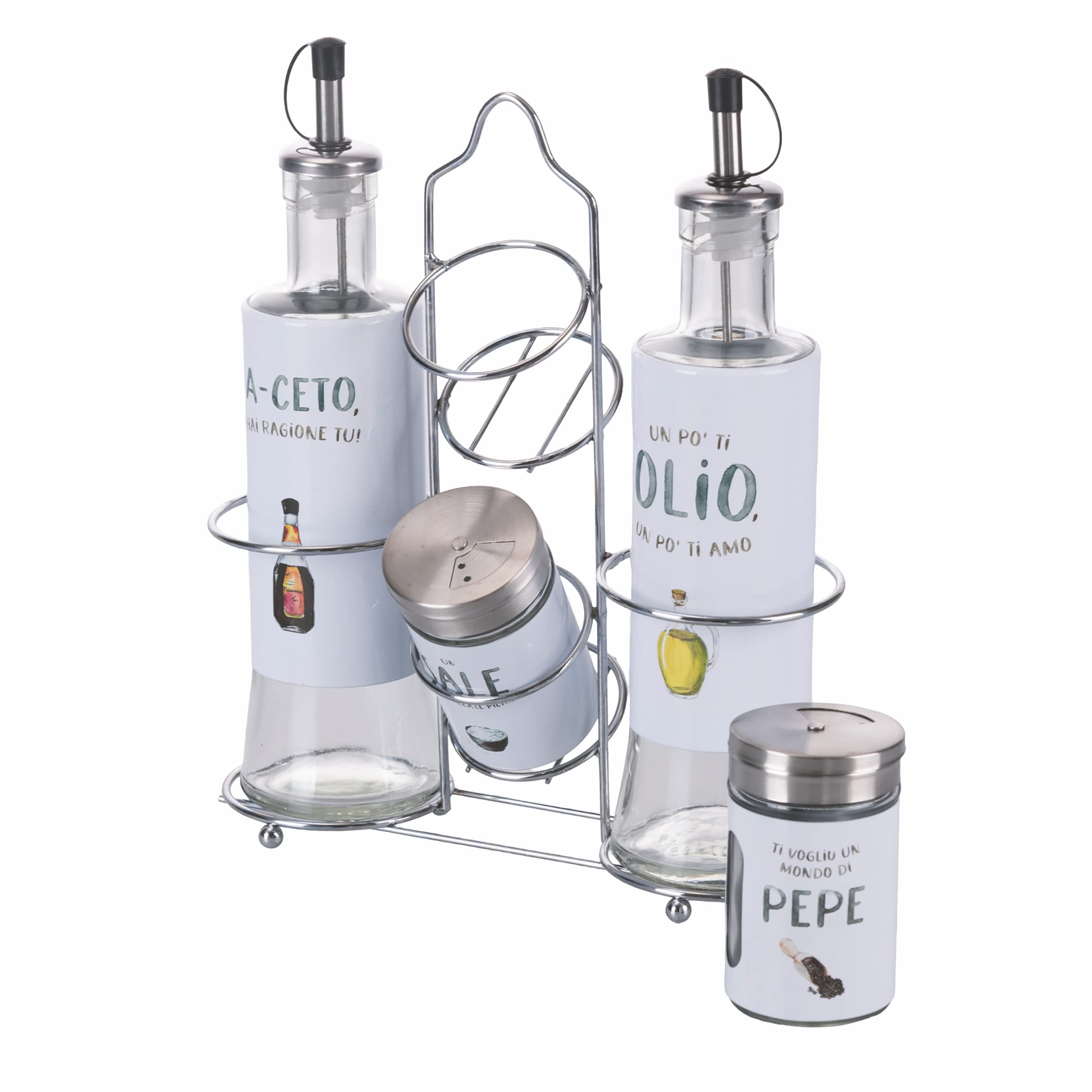 Set Olio, Aceto, Sale E Pepe In Gres Con Stand Acciaio - Stile Rustico - Foto 12