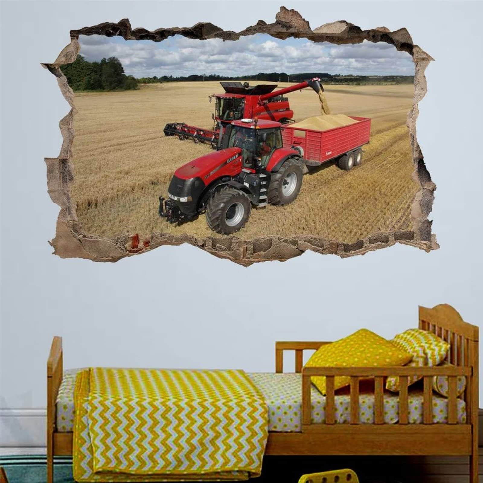 Wheat Fields Tractor Combine Harvester Wall Sticker Art Poster Mural Transfer Decal Print Living Smashed Wall Art Removable Poster Vinyl decals For Bedroom Living Room Playroom,32'' dw393