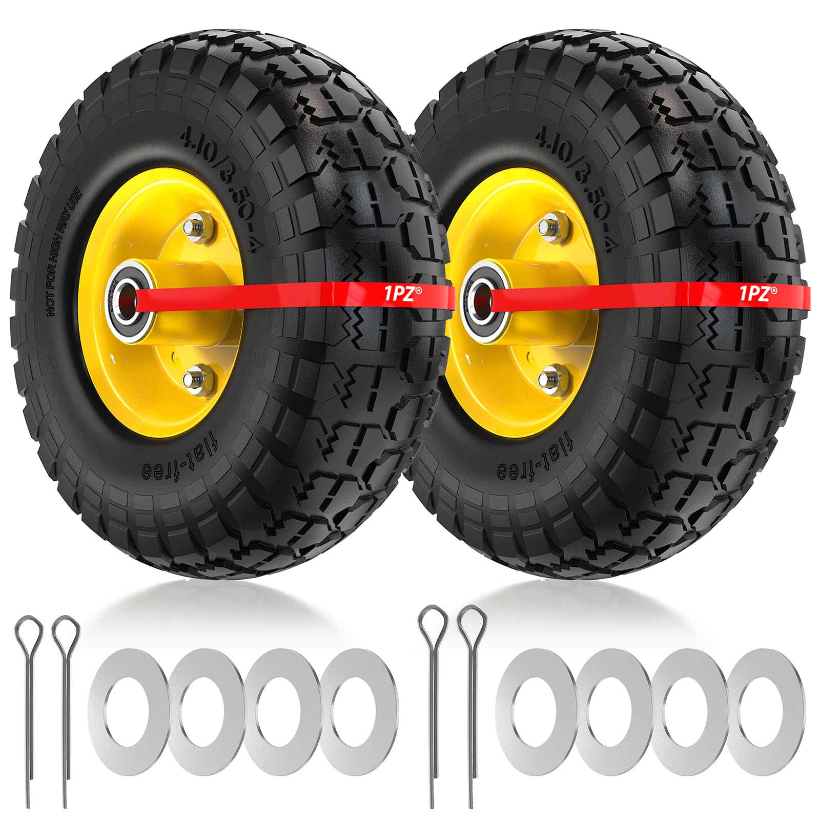 1PZ FR3-LQ8 4.10/3.50-4 Pneu plein 255 mm 10 pouces Roue Complète Roue Increvable pour Diable Chariot Brouette Charge maximale de 400 livres 2 pièces