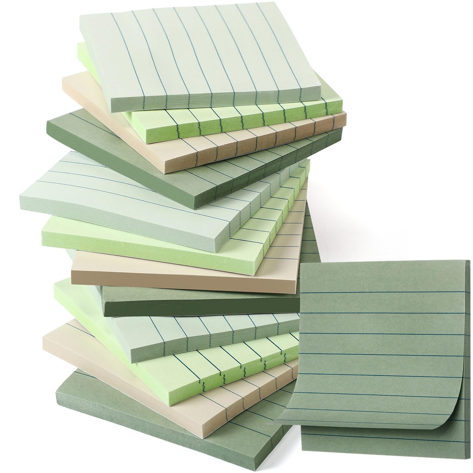 Photo 1 of AmazingSpark 12 Pack Sage Green Lined Sticky Notes 3x3 inch Post Ruled Stickies Super Self Stick Power Memo Pads Multi Colors Notes Pads Vintage Aesthetic School Office Supplies Accessories