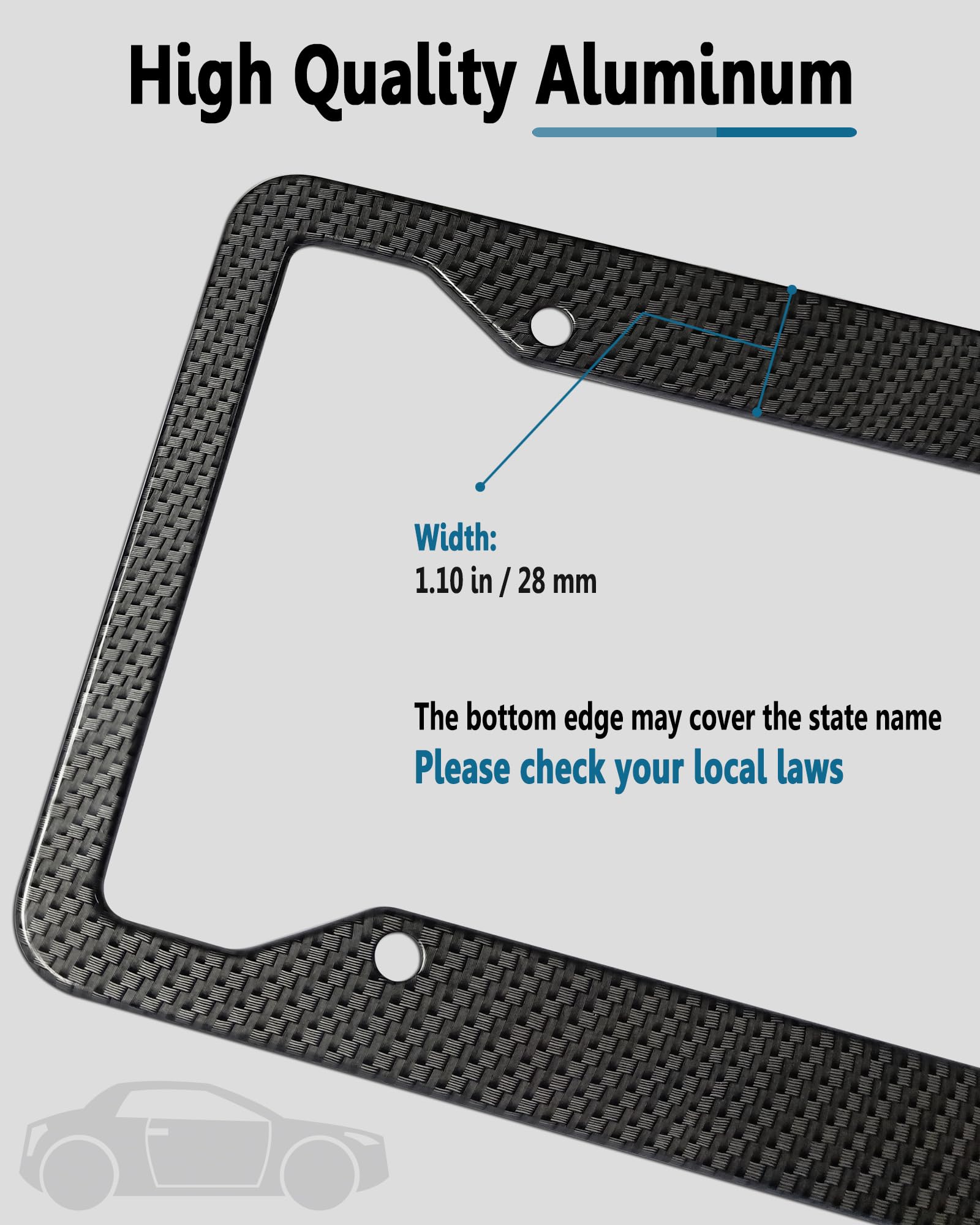 ZXFOOG Carbon Fiber License Plate Frames- 2 Pack Black Aluminum