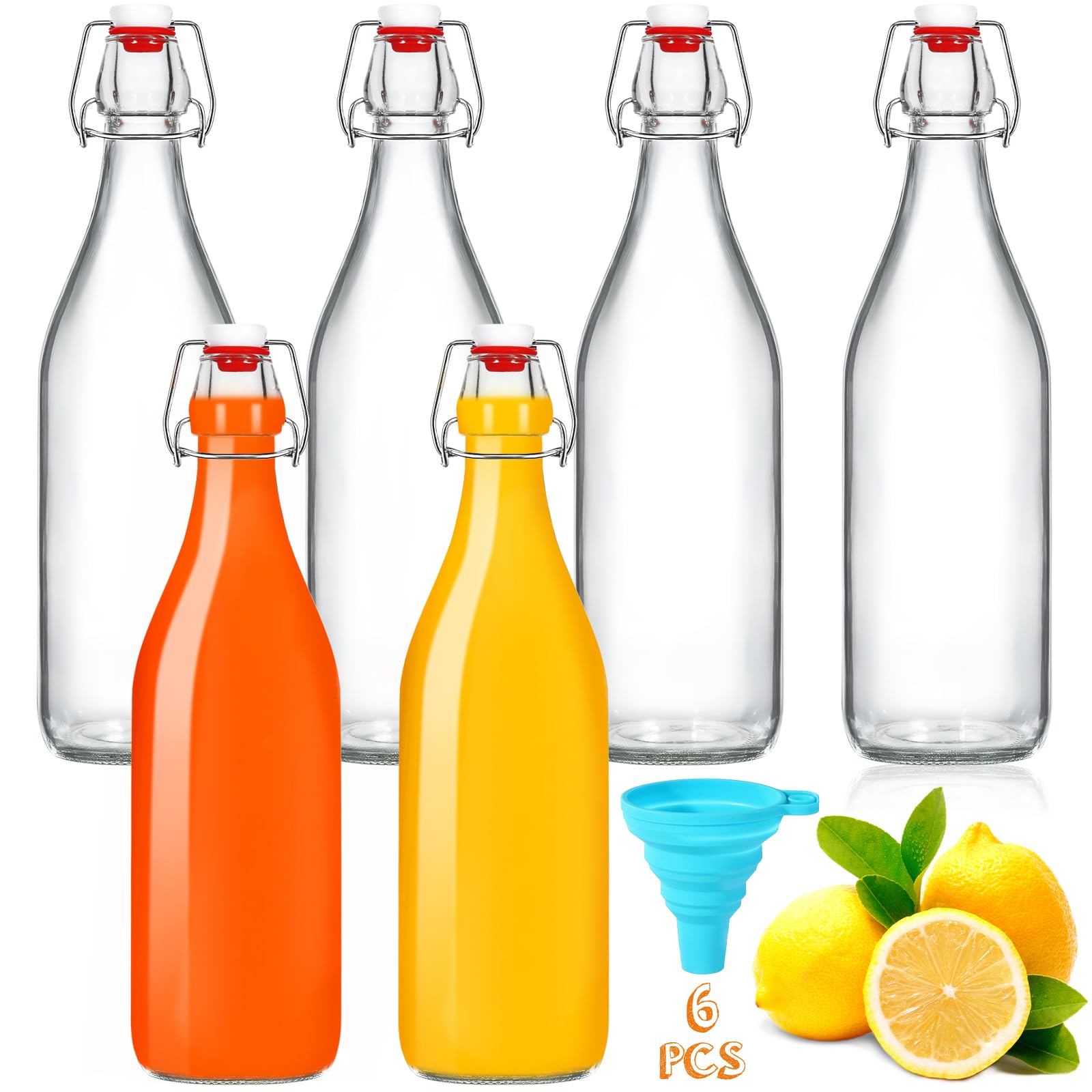 6 Bouteilles En Verre 500 Ml Avec Bouchon Mécanique - Pour Liqueur, Huile, Vinaigre, Jus Maison
