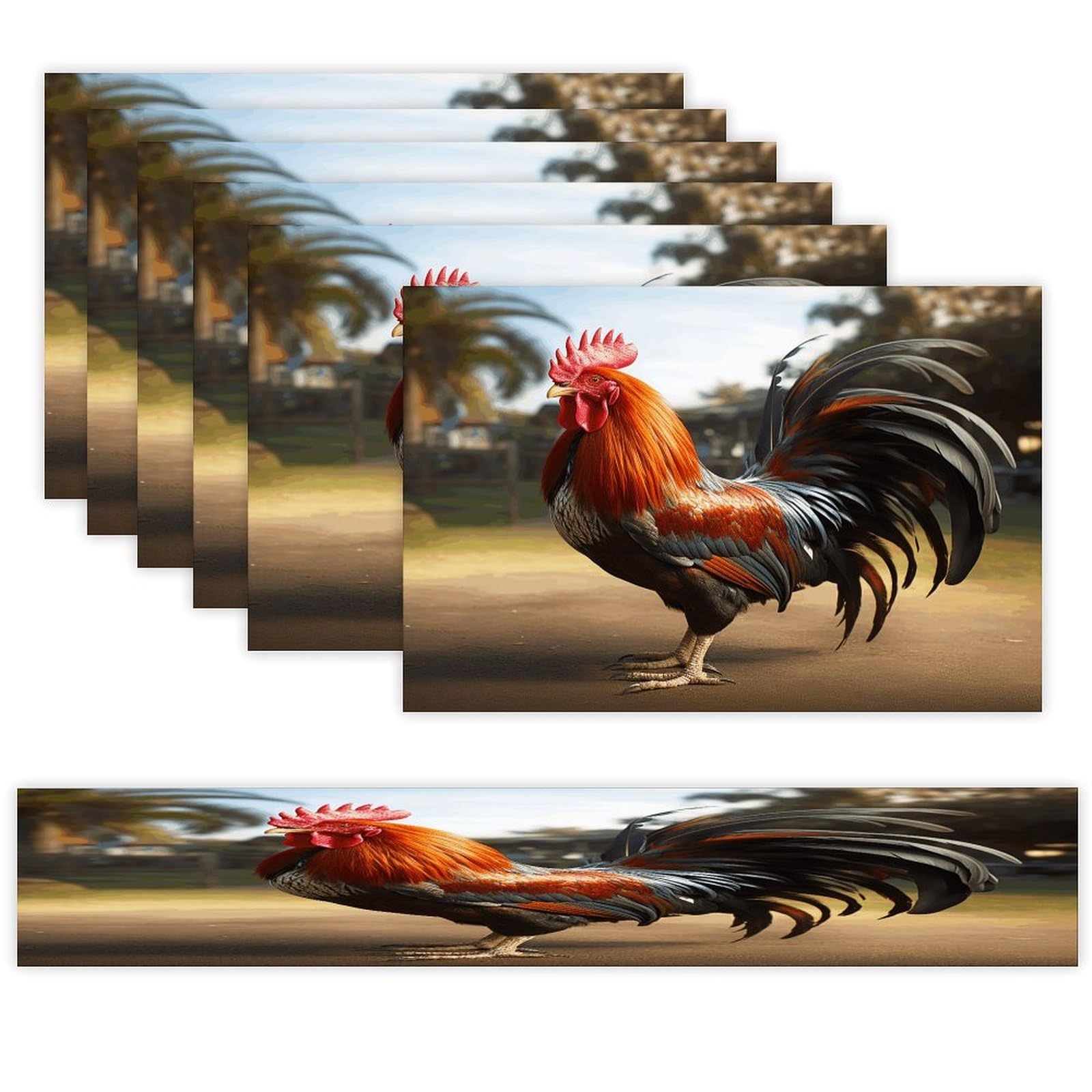 Proud Rooster Table Runner and Placemats of 6 Washable Heat Resistant Place Mats with Table Runner Vintage Holiday Table Mat Set for Holiday Party Kitchen Dining Deco