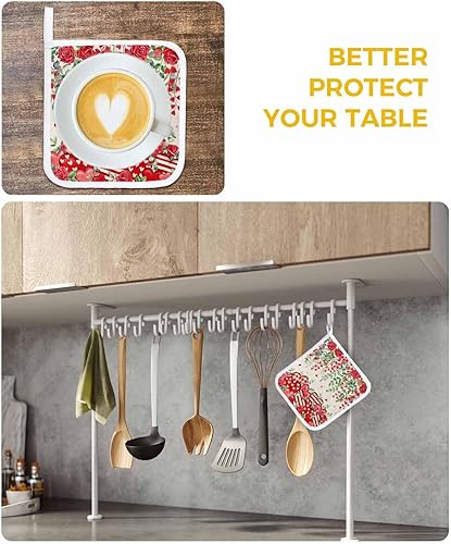 Miniatura 6 de 3 Packs Valentine's Eucalyptus Pot Holders Sets for Kitchen,Oven Pan Plate Bowl Pads Heat Proof Mat with Hanging Loop,Terry Cloth Potholders Soft