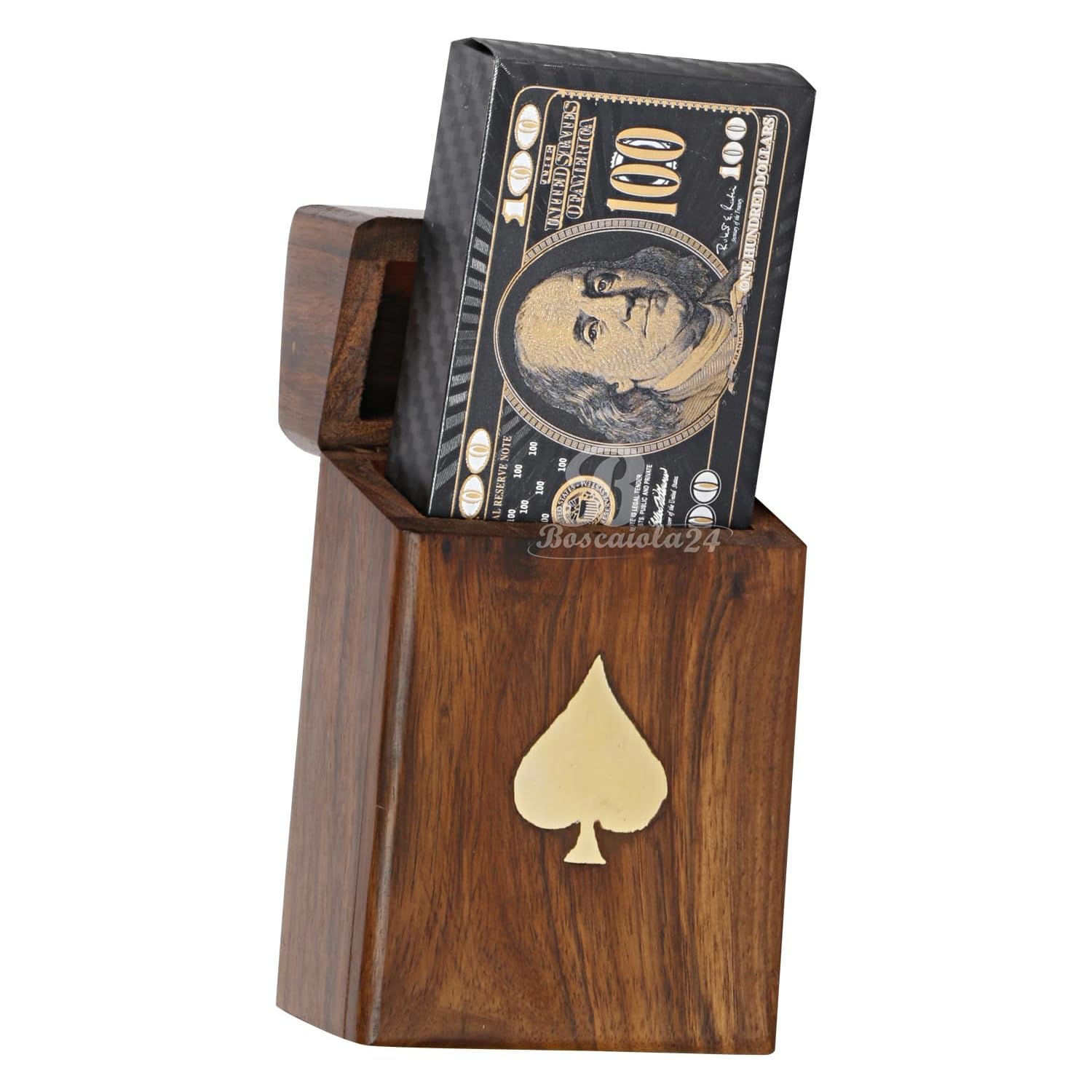 Wooden Playing Deck Card Box Playing Card Cases Organizer for Gift Black Gold Plastic Playing Card with Handmade Rosewood/Sheesham Wood Brass Inlay Box Holder for Single Deck Decorative Storage.
