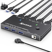 HDMI KVM Switch 2 PC 1 Monitor 4K@144Hz 8K@60Hz, 2x1 HDMI KVM | 2 Port HDMI KVM Switch for 2 Share Computers, 1 Monitor and 3 USB 3.0 Devices with Wired Remote Control