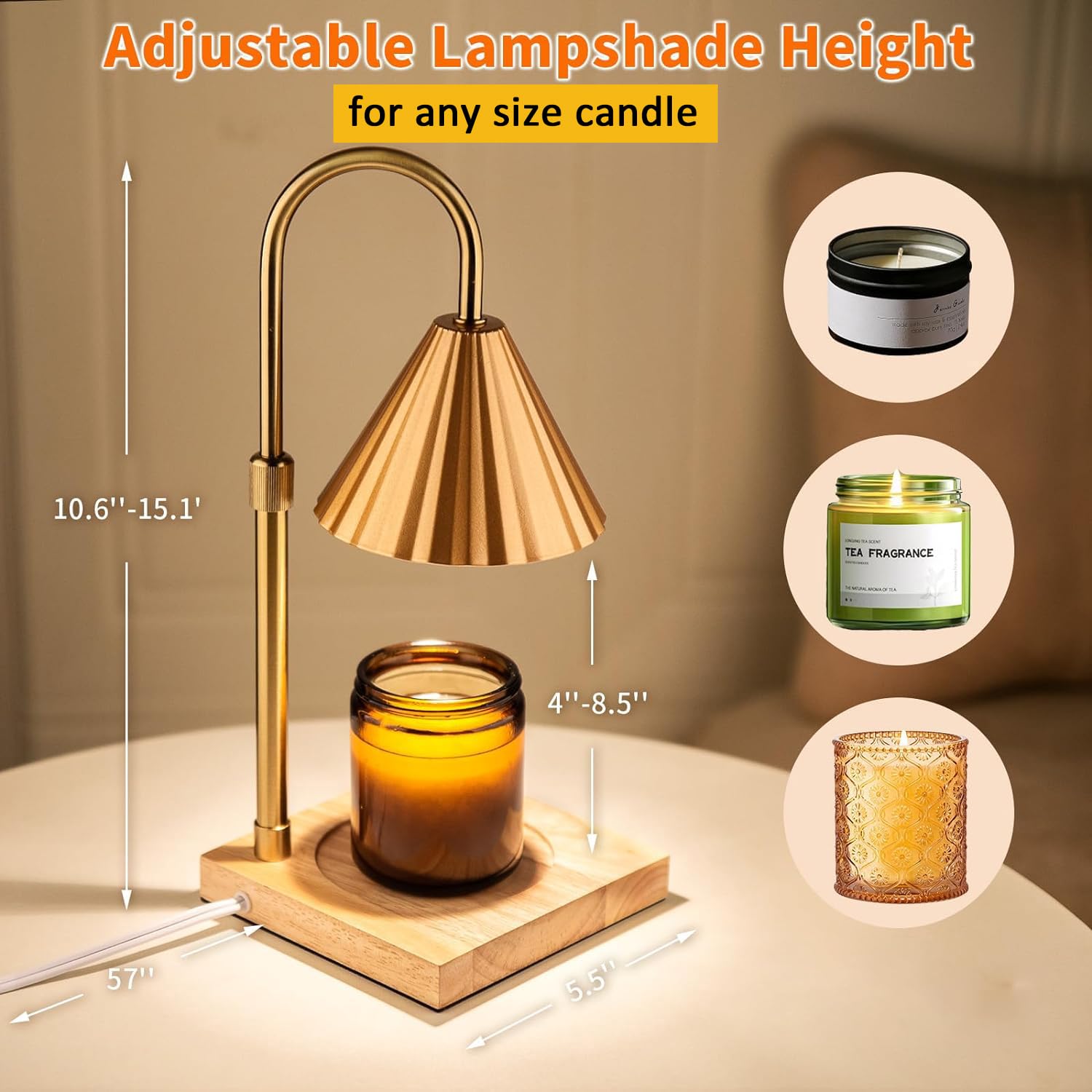 Redefun Scalda-candela, lampada elettrica per candela, regalo per mamma, decorazione per la casa e la camera da letto, dimmerabile, per cera profumata con 2 lampadine