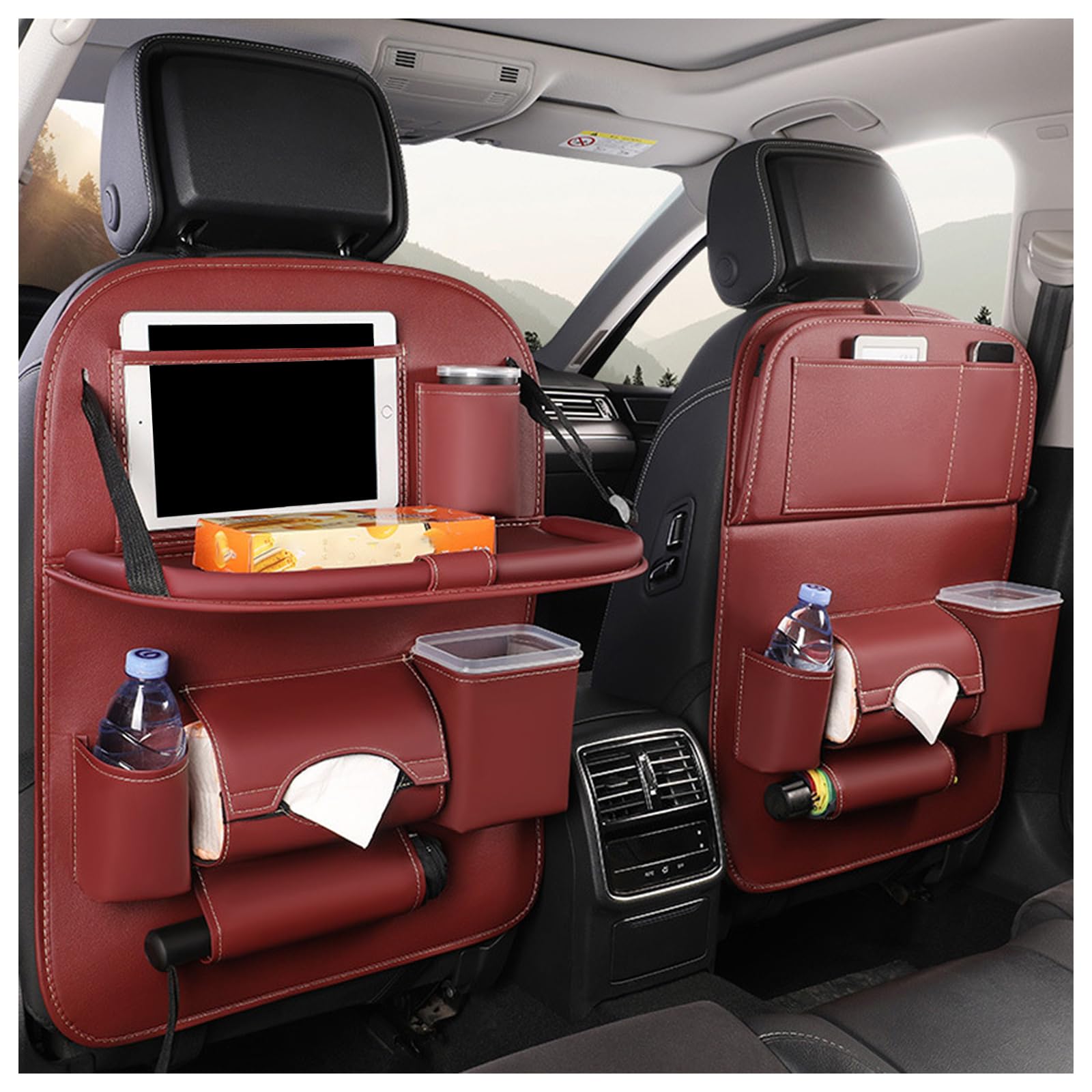 Pack de 2 Organizador Asiento Coche para BMW 8er M8 G14 G15 G16 F91 F92 F93 840i 840d M850i M8, Organizadores para Coche llevar multibolsillos, Protector Asiento Respaldo con Comedor Poseedor Bandeja