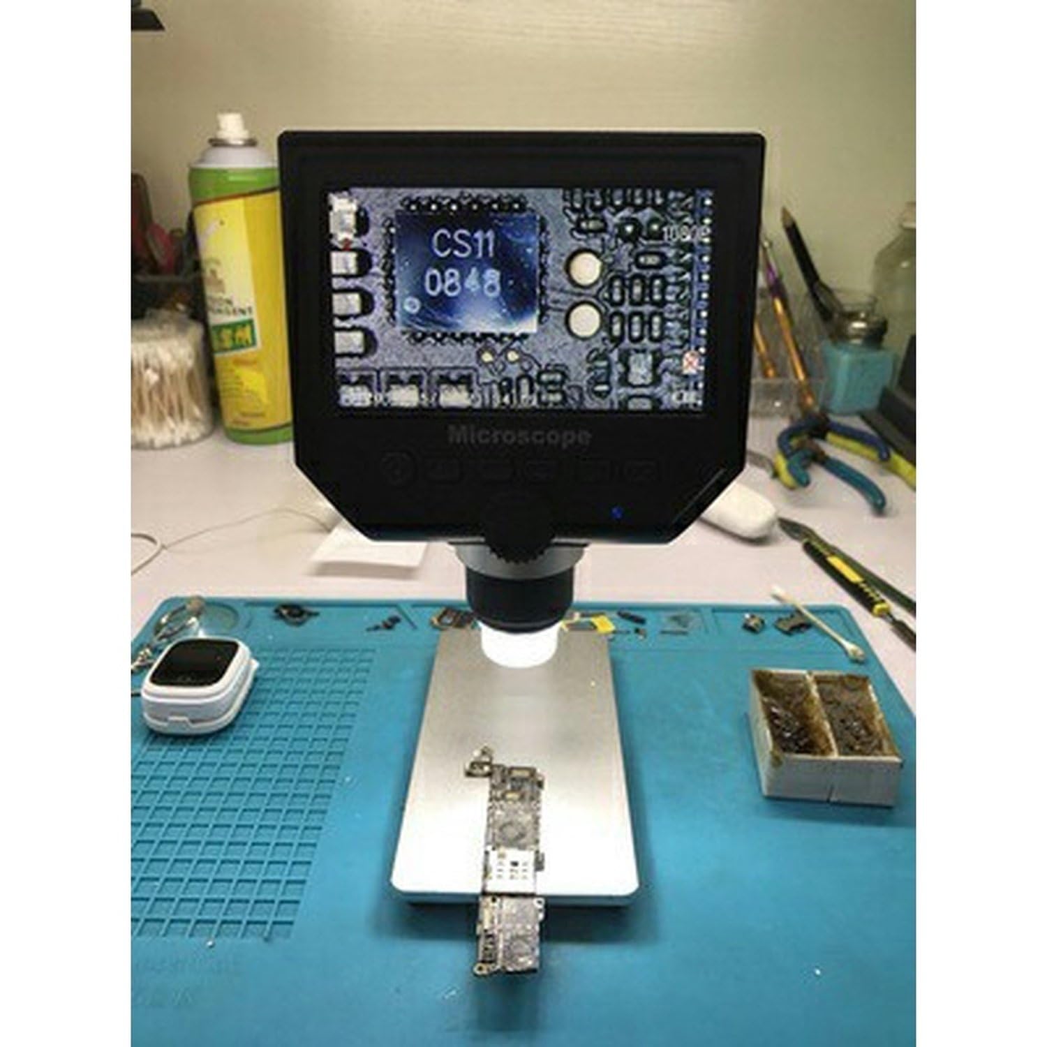 SATKIT Microscopio Digital LCD 4,3 Pulgadas Sensor 3,6MP HD Zoom 20x-600x con Soporte Metálico para Electrónica y Soldadura