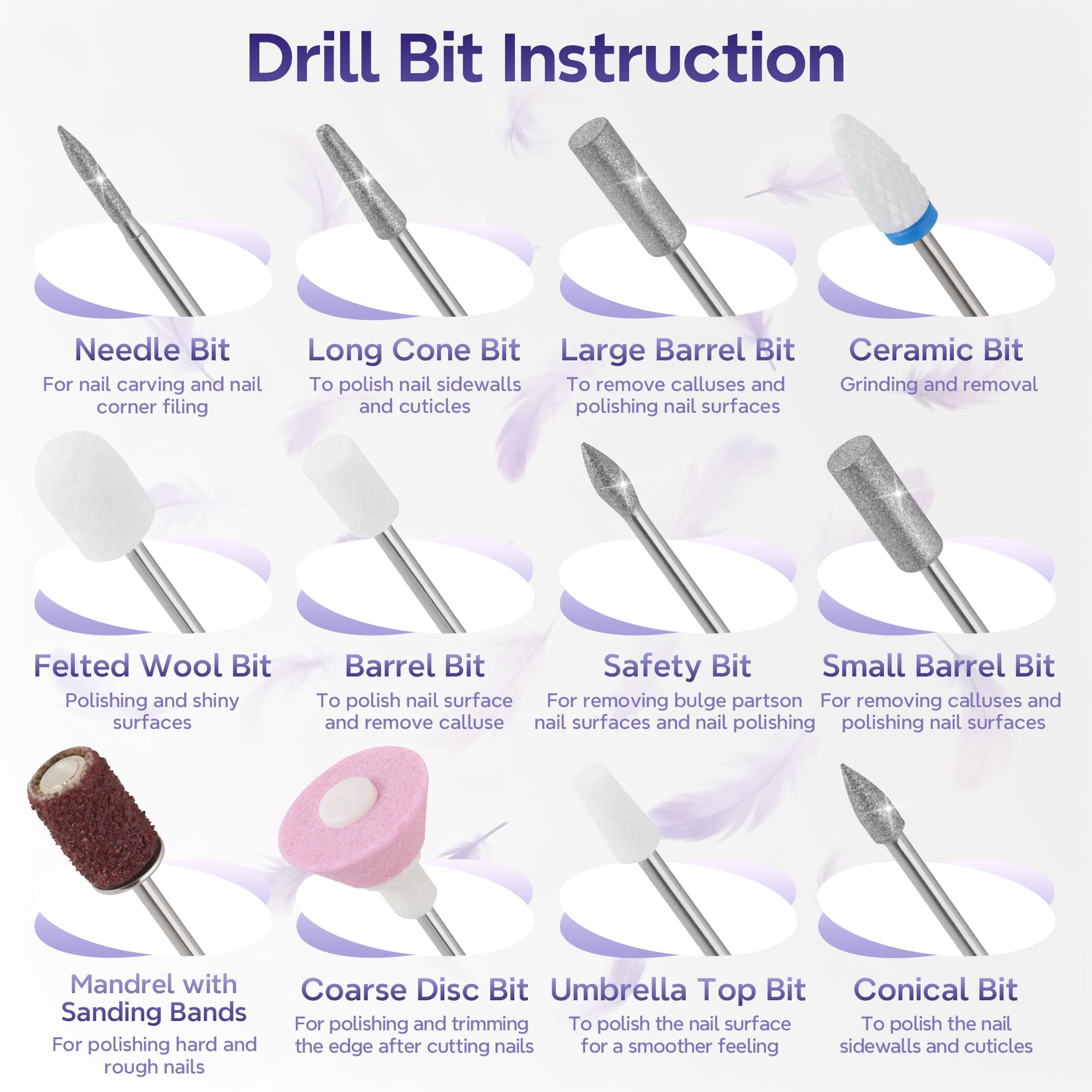 Fresa per Unghie Professionale 35000 Giri Lima Elettrica per Unghie con Schermo LED 12 in 1 Frese per Unghie Portatile Trapano per Unghie Senza Fili Velocità Regolabile Nail Drill (Viola)