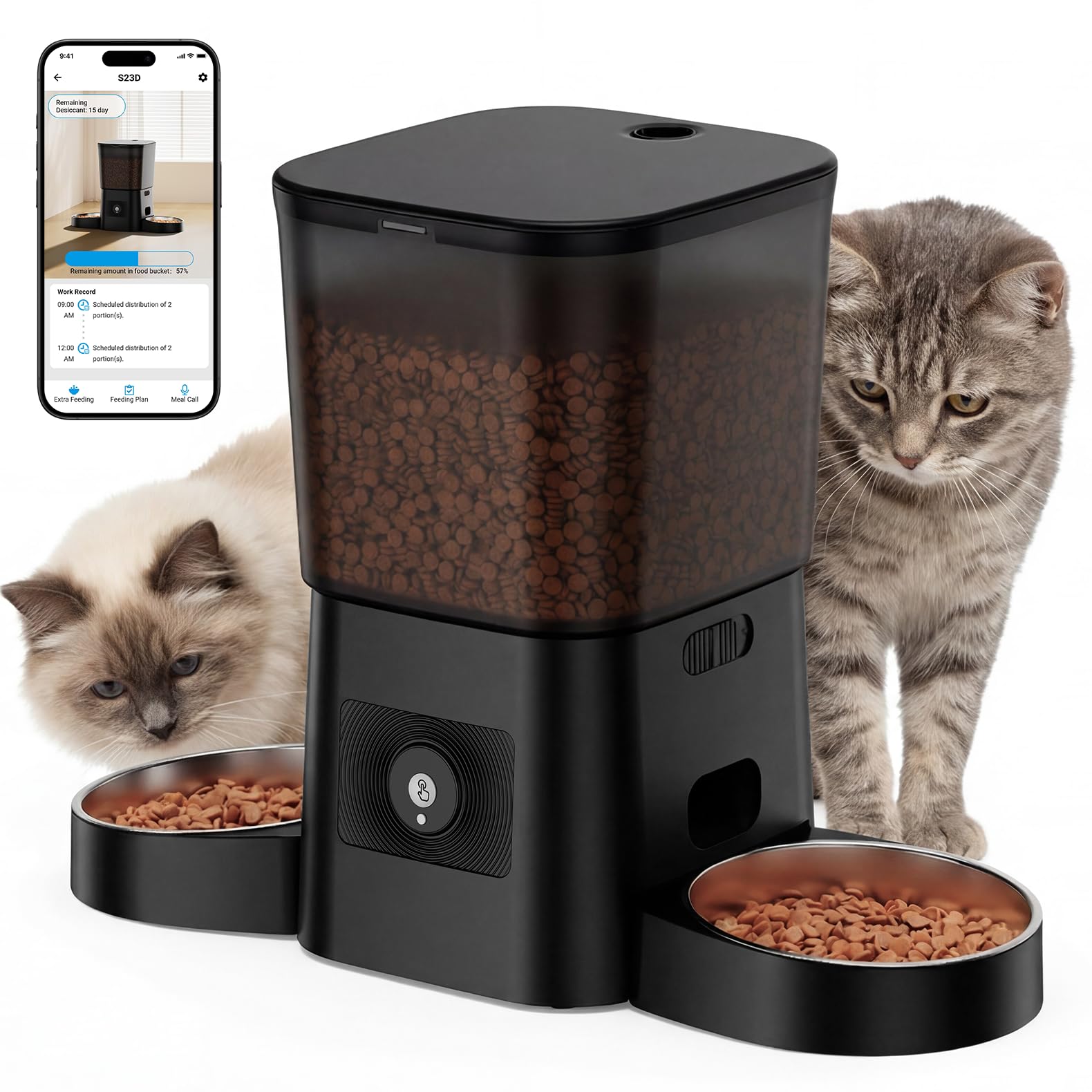 HoneyGuaridan Distributeur Croquettes Chat Automatique, 5G/2.4G WiFi Distributeur Automatique de Nourriture pour Chats/Chiens, Scellé pour Garder la Fraîcheur, 1 à 6 Repas/Jour