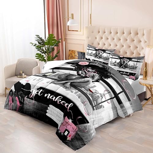 Miniatura 3 de LUVIVIHOME Juego de edredón de 3 piezas para niñas negras afroamericanas, juego de edredón tamaño King, bolsa de tacones altos, citas inspiradoras