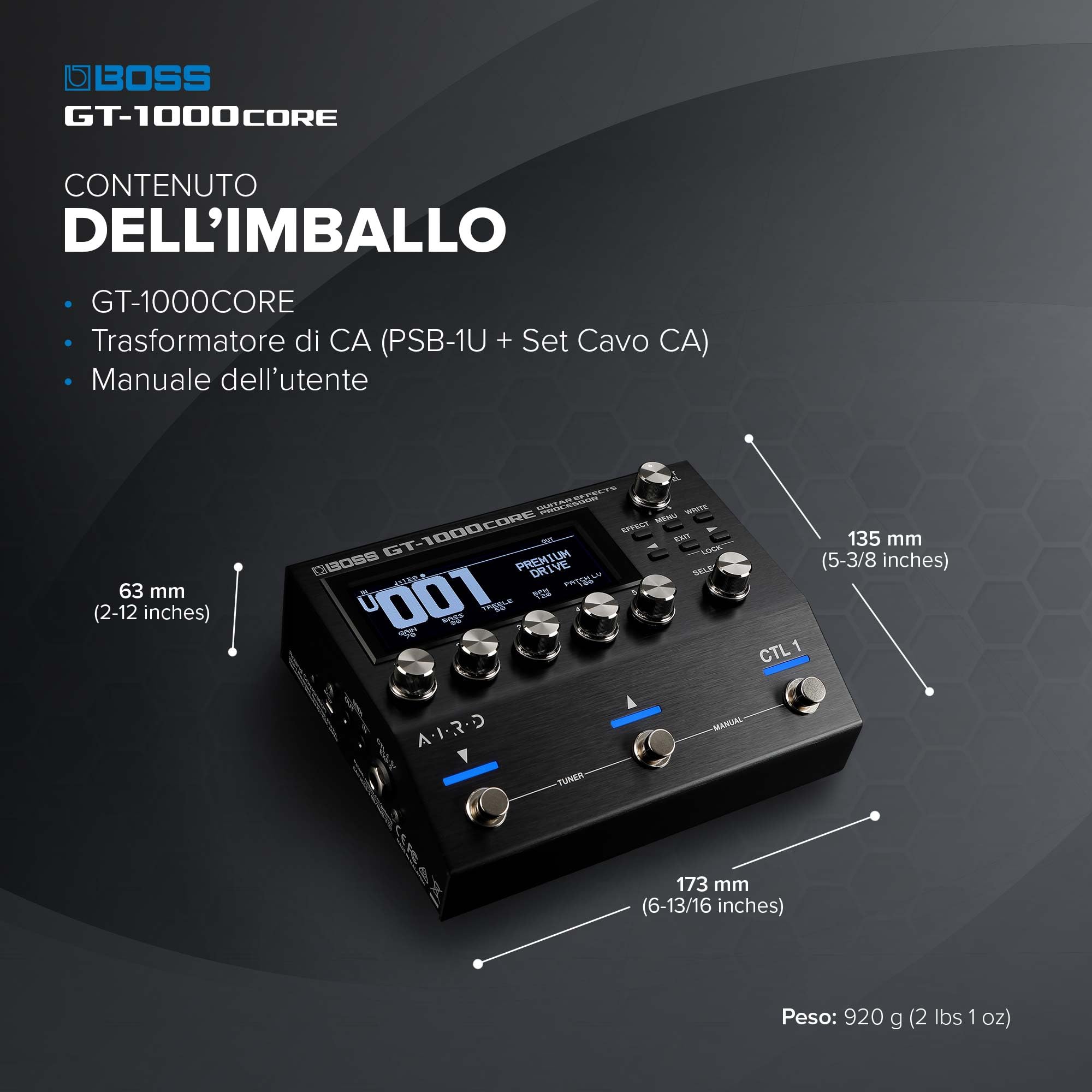 BOSS GT-1000CORE | Processore di effetti per chitarra compatto | Qualità sonora leader della sua categoria | Ampli per chitarra ultra-versatili realizzati con la tecnologia AIRD
