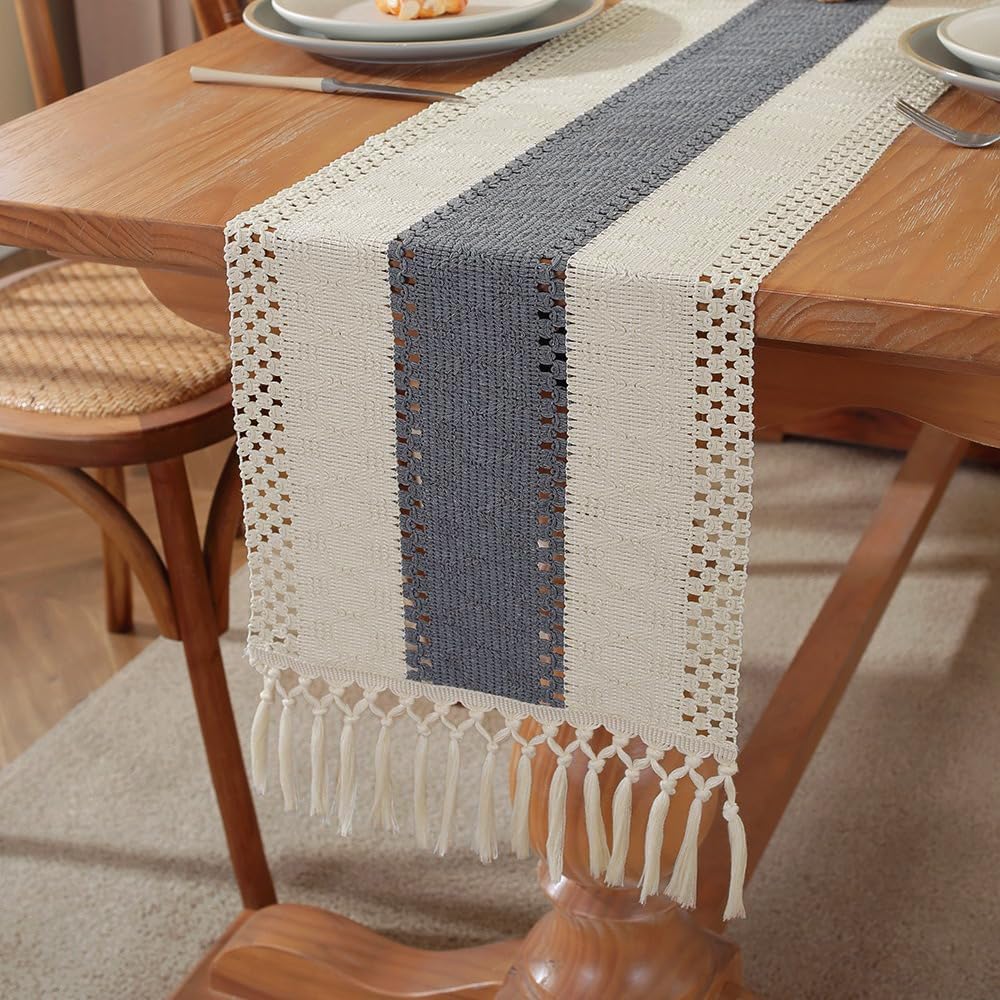Chemin de table coton lin gris anti-plis pour protéger et décorer votre table de fête