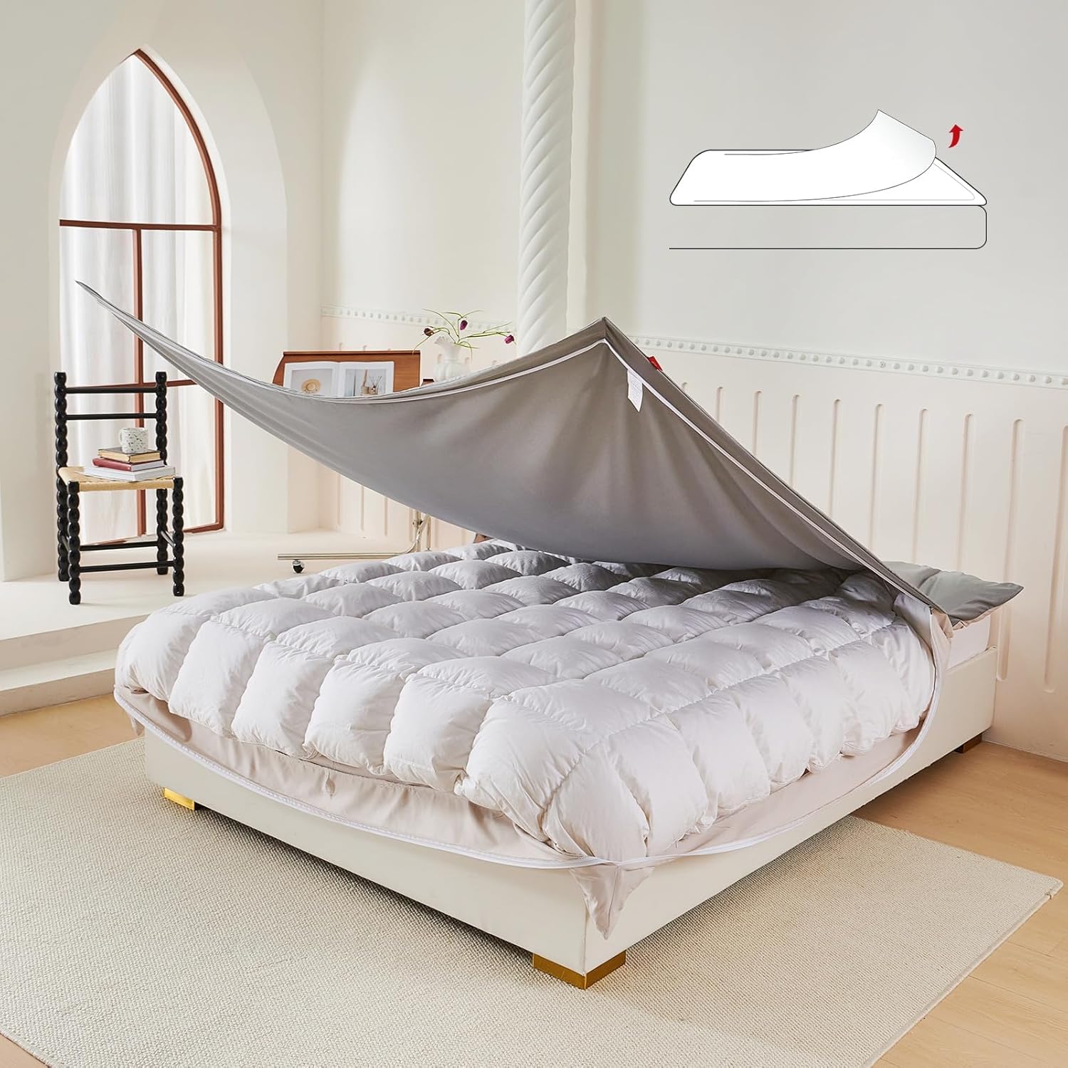 Bedsure Biancheria da letto 135 x 200 cm, 4 pezzi, copripiumino 135 x 200 cm, in microfibra con 2 federe 80 x 80 cm, motivo a righe blu con chiusura lampo