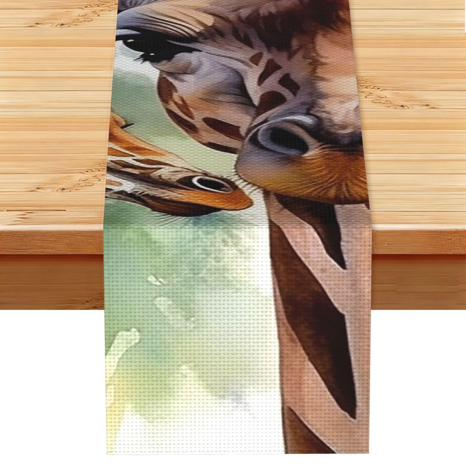 Watercolor Deer Giraffe Table Runner 13x72 Inch Cotton Linen Table Linen Washable Farmhouse Tablecloth Modern Abstract Art Kitchen Dinning Table Decoration for Home Party Decor