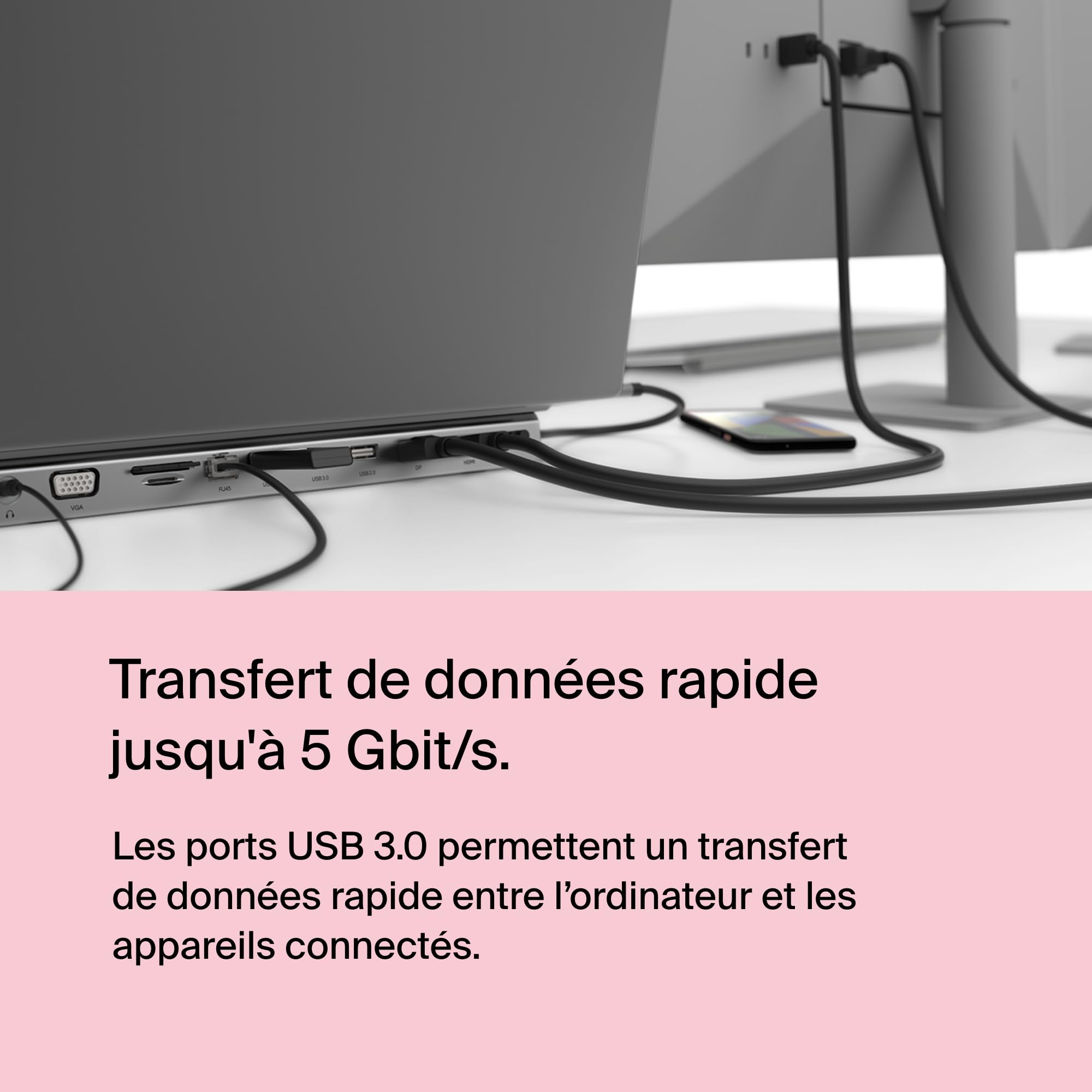 Belkin Station d'accueil USB-C multiport 11-en-1 Hub USB-C 4K HDMI DP VGA USB-C PD 100W 3 USB-A Gigabit Ethernet SD MicroSD 3,5 mm