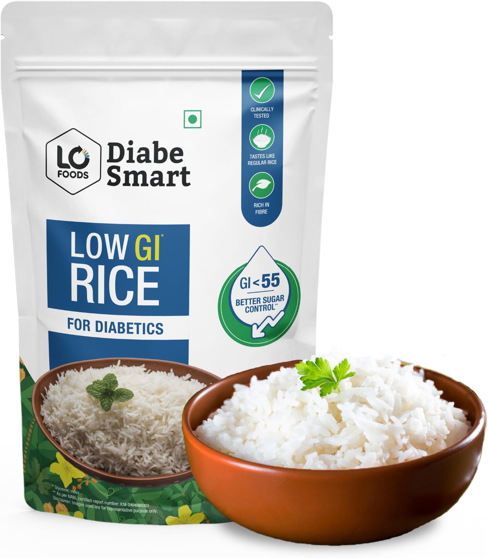 DiabeSmart Premium Diabetic Rice 2 kg | Tested Low GI Rice For Diabetic | Sugar Free Rice To Manage Blood Sugar Level| Sona Masoori | Healthy Low Carb Brown equivalent| Diabetes Food Products