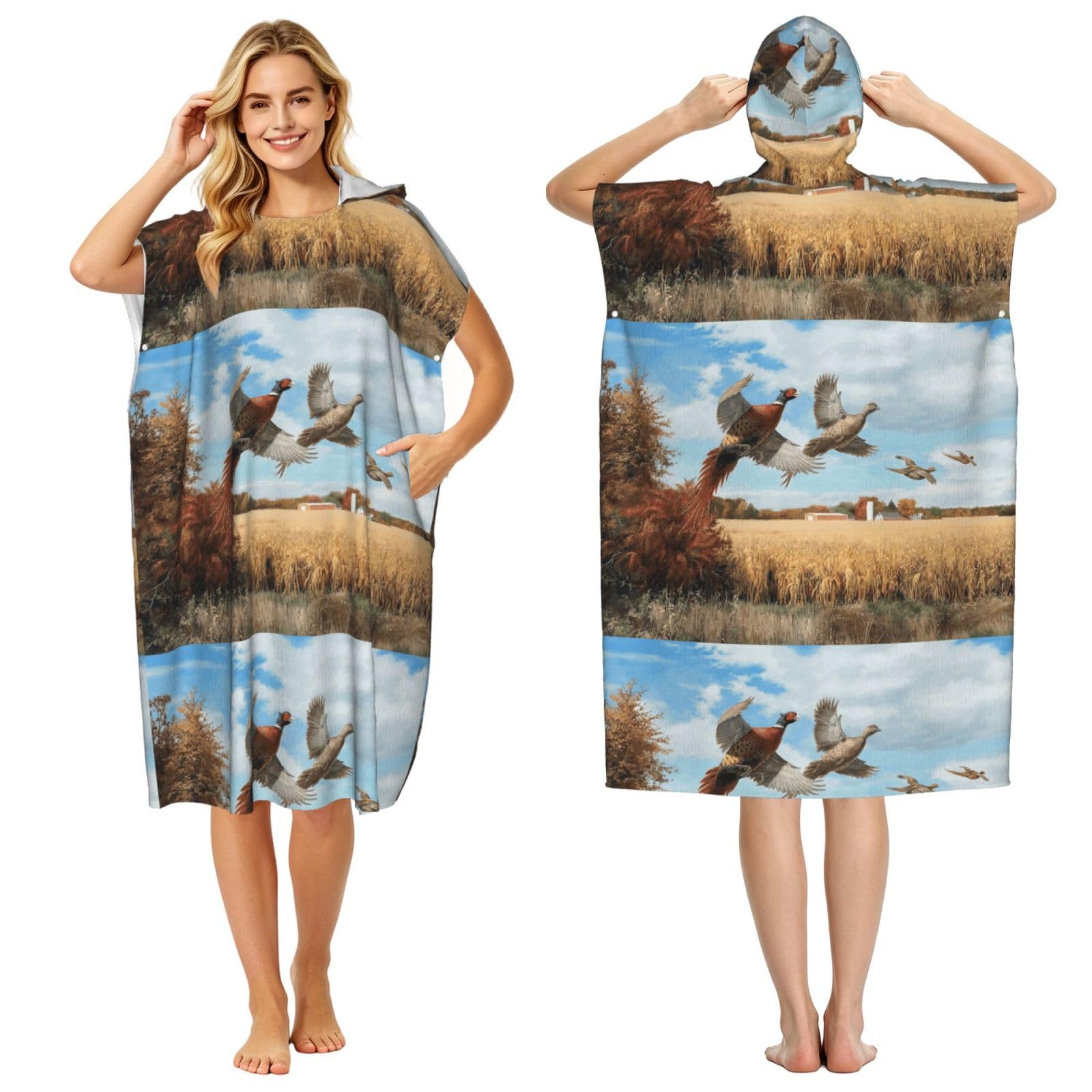 Poadnly Duck Hunting Animal, Adult Hooded Beach Towel 90 x 110 cm,Changing Bath Robe, Surf Poncho Towel For Women Men