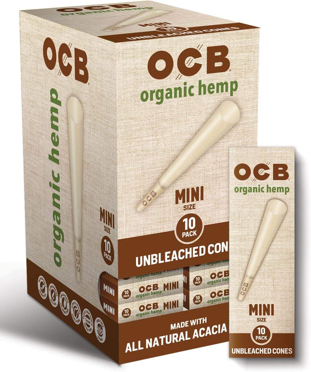 OCB Organic Hemp Unbleached Pre-Rolled Rolling Paper Cones Mini (70mm) Size - 10 Cones
