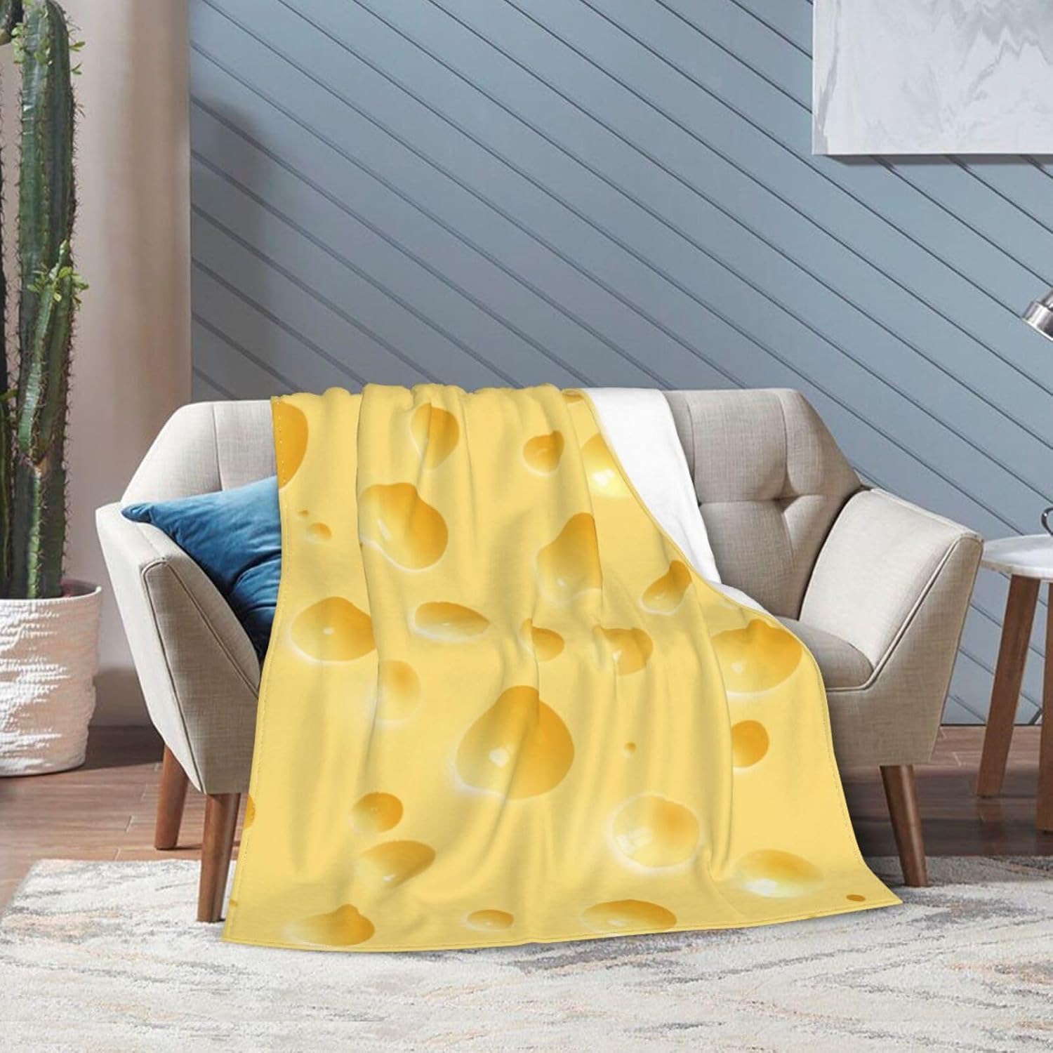 Novelty Yellow Cheese Food Throw Blanket Super Soft Warm Bed Blankets For Couch Bedroom Sofa Office Car, All Season Cozy Flannel Plush Blanket Gifts For Girls Boys Teens Adults 60"x50"