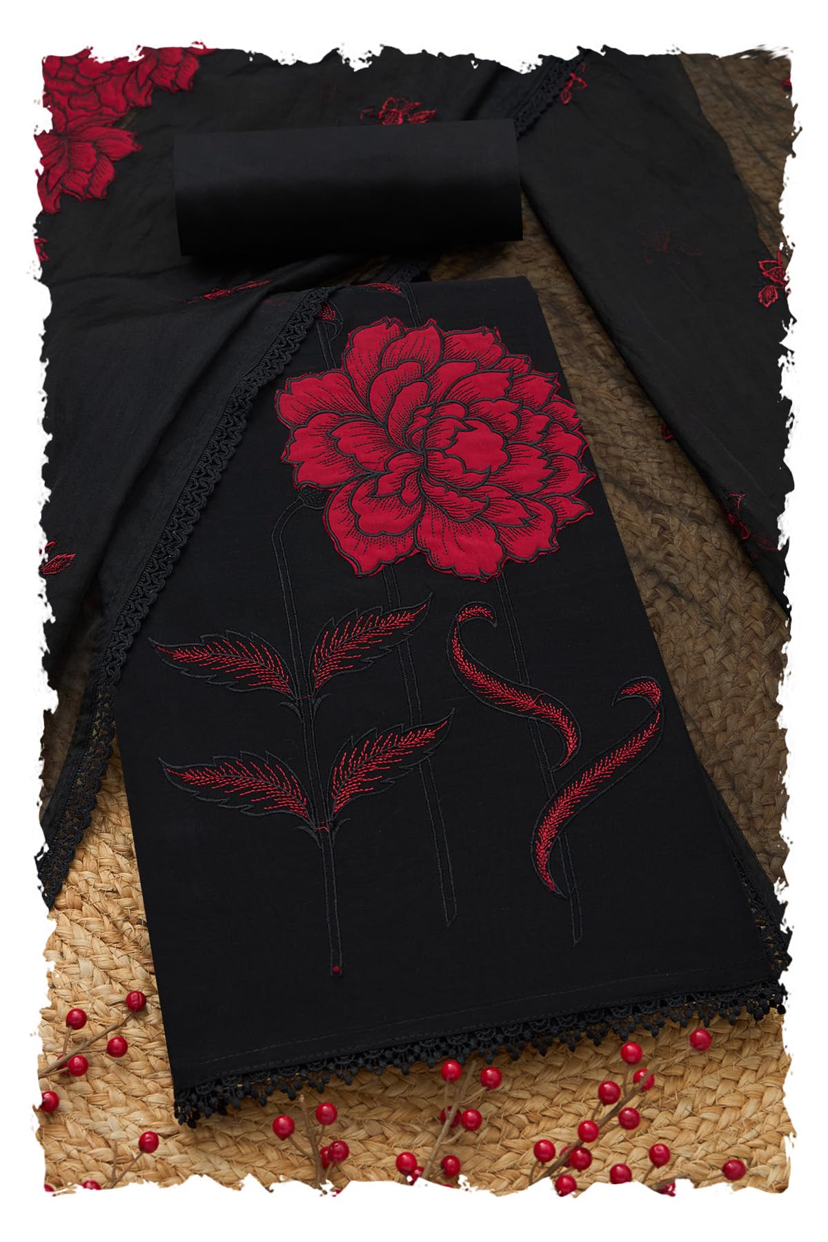 Womens Organza Embroidered Unstitch Dress Material With Thread Work-image-39