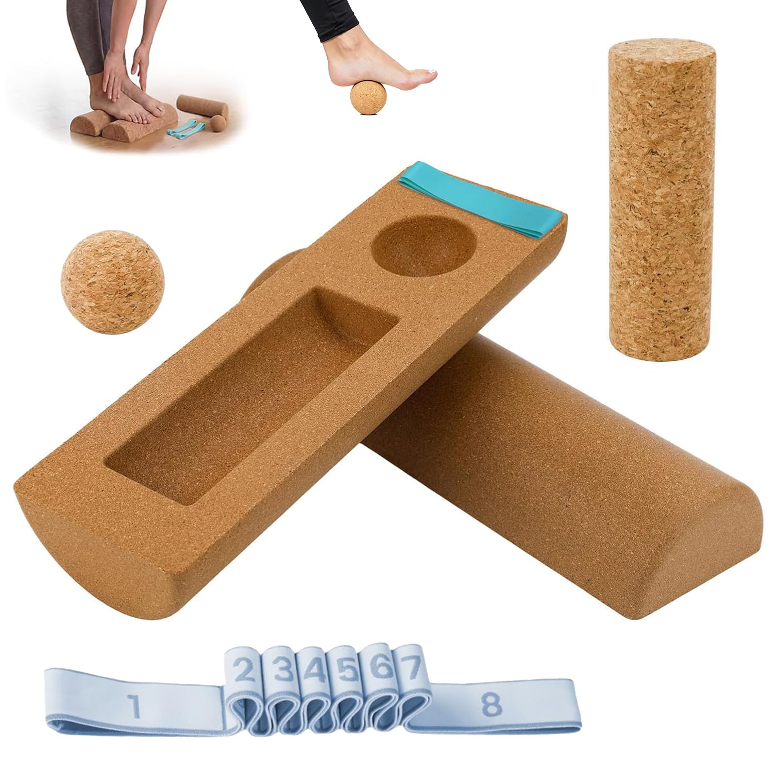 Ninnyi Cork Roller Balance Board with Massage Ball and Resistance Bands, Foot Strengthener Trainer, Ankle Balance Board for Gym, Office, Home