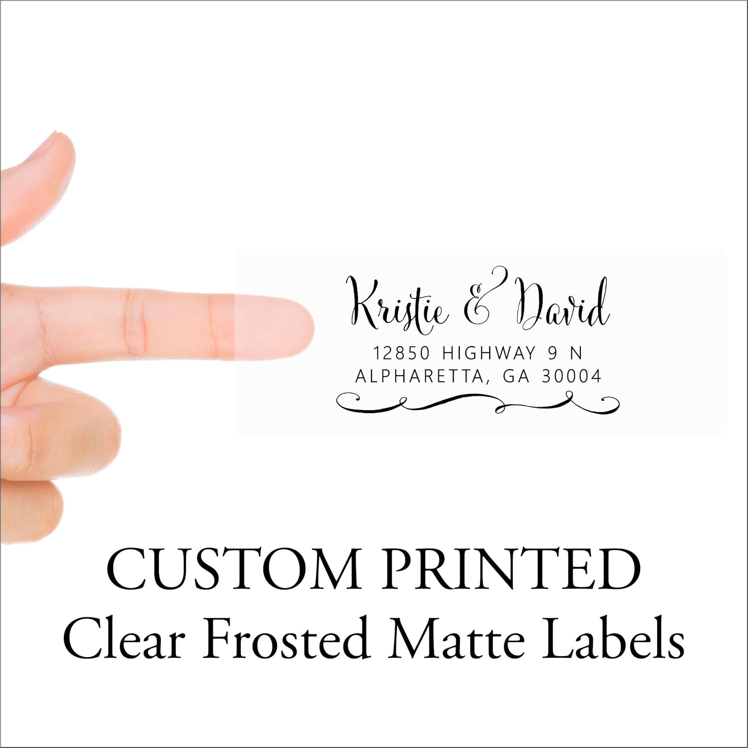 150 Personalized Clear Matte Return Address Labels for Wedding, Custom Stickers for Business and Personal Mail (Calligraphy Script)