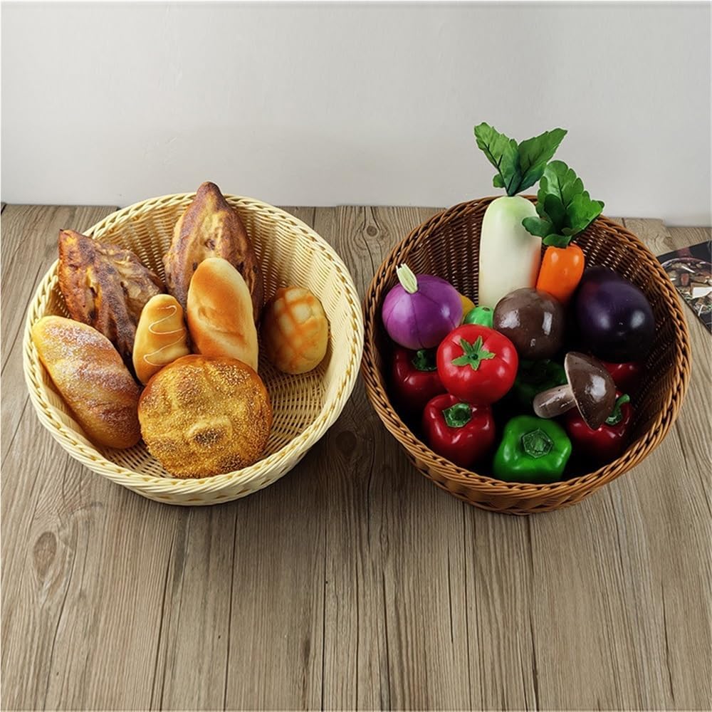 YSJX kitchen&bedroom Storage Accessories 2pcs/set Imitation Rattan Plastic Woven Basket Supermarket Display Basket Household Oblique Bore Storage Basket Small/Large Fruit Basket ( Color : Beige )