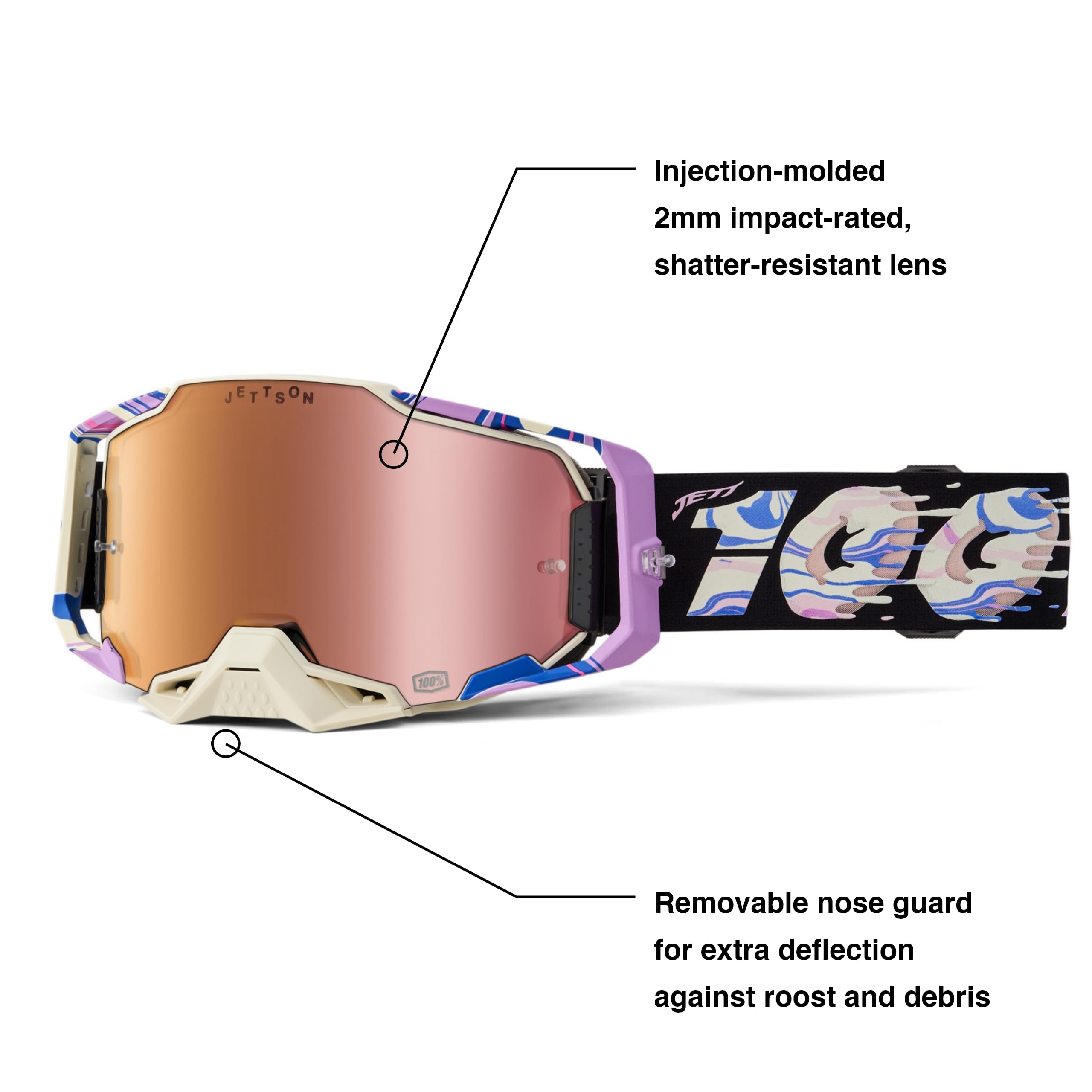 100% ARMEGA Donut - Motocross & Mountain Bike Goggles - Adult Moto Goggles for Unmatched Clarity - Motocross Eyewear with Durable & Unique Design - Jett Lawrence LE (Pack of 2)