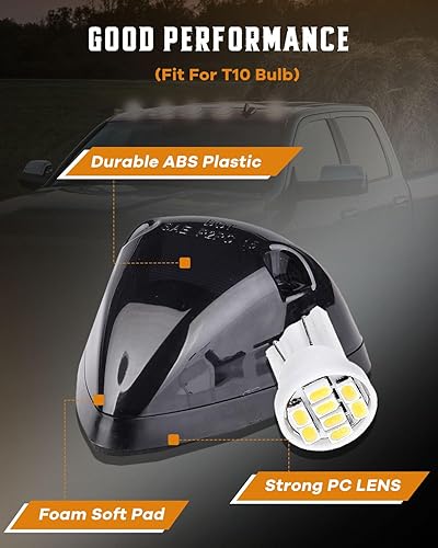 Miniatura 4 de cciyu Reemplazo para 94-98 para Dodge para Ram 2500 3500 Black Smoked Cab Roof Top Marker Lámparas de Correr con bombillas LED blancas (5 piezas)