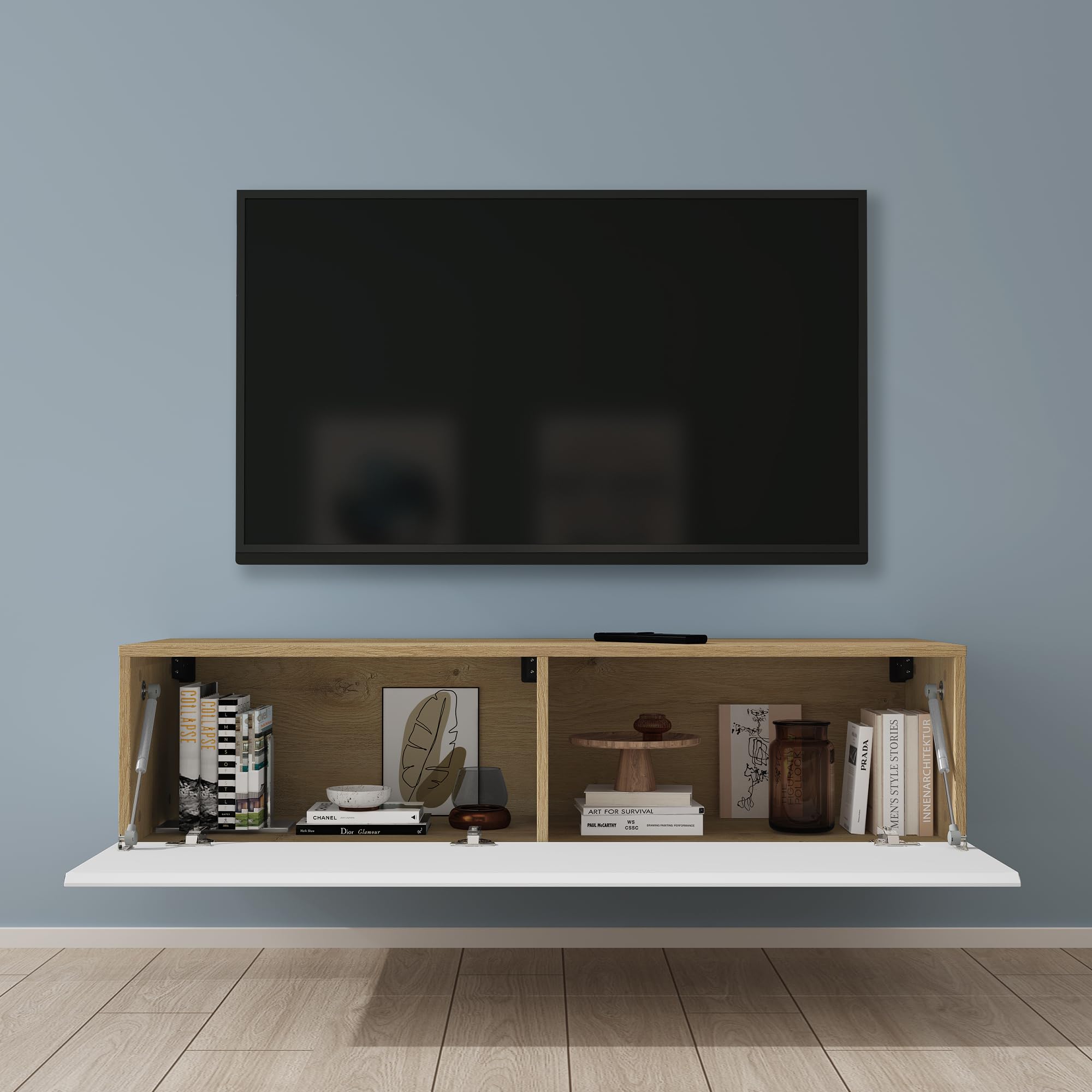 Mai & Mai Mobile TV per Televisore 120x40,2x30cm, Armadietto per TV con 2 Ante Armadietto Basso Soft-close per Soggiorno, Sala da Pranzo, Camera da Letto Fernsehschrank02, Marrone chiaro+Bianco opaco