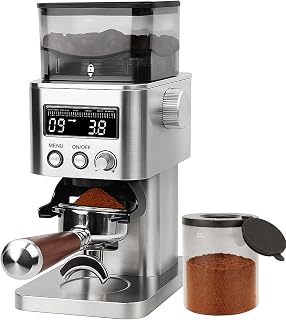 Homtone Stainless Steel Electric Coffee Grinder for Port Filter, Coffee Grinder with LCD Display, 31 Precise Grind Degrees for Espresso/Filter Coffee/Brew Coffee/French Press
