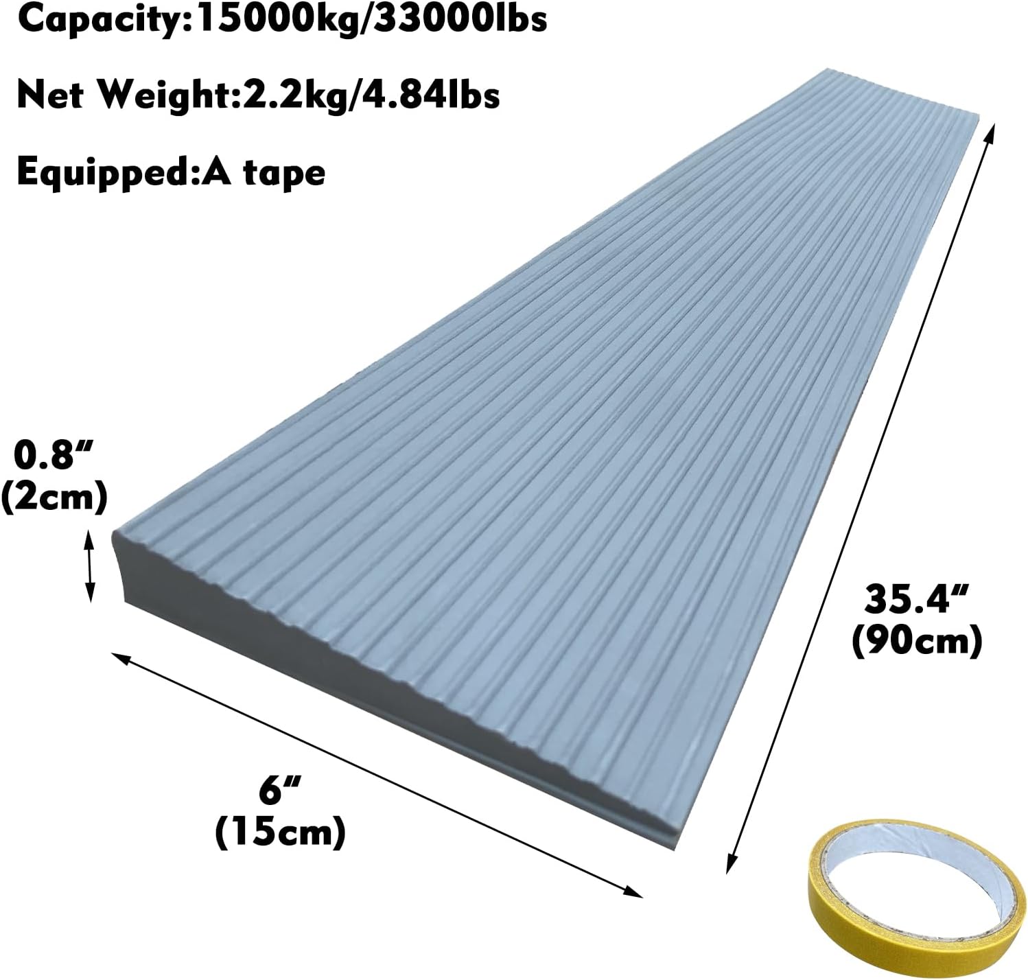 0.8" Rise Rubber Threshold Ramp for Doorways Heavy Duty Wheelchair Ramp, Non-Slip 1 Pack Gray Native Rubber Power Handicap Ramp for Door Threshold Wheelchair Scooter Ramp Curb Ramp (SW-TPR20)