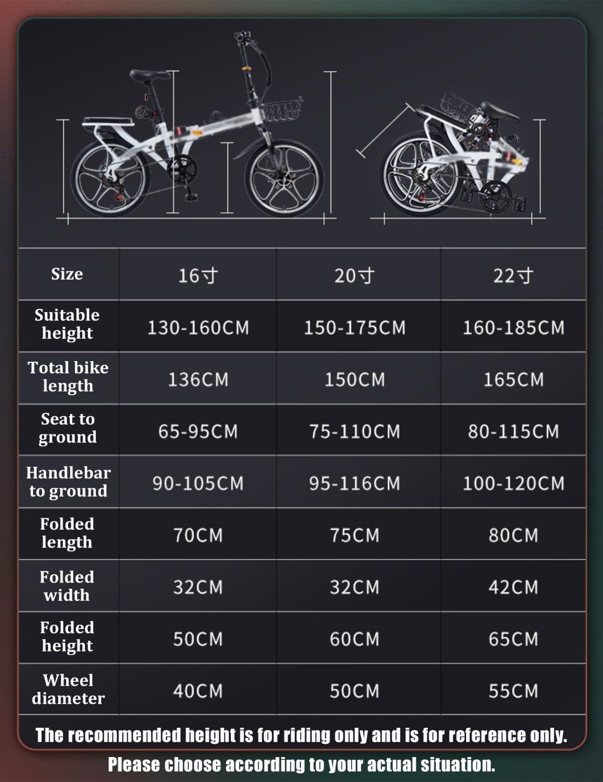 Klappbares City-Fahrrad aus Kohlenstoffstahl 16" 20" 22" 7-Gang-Klapprad