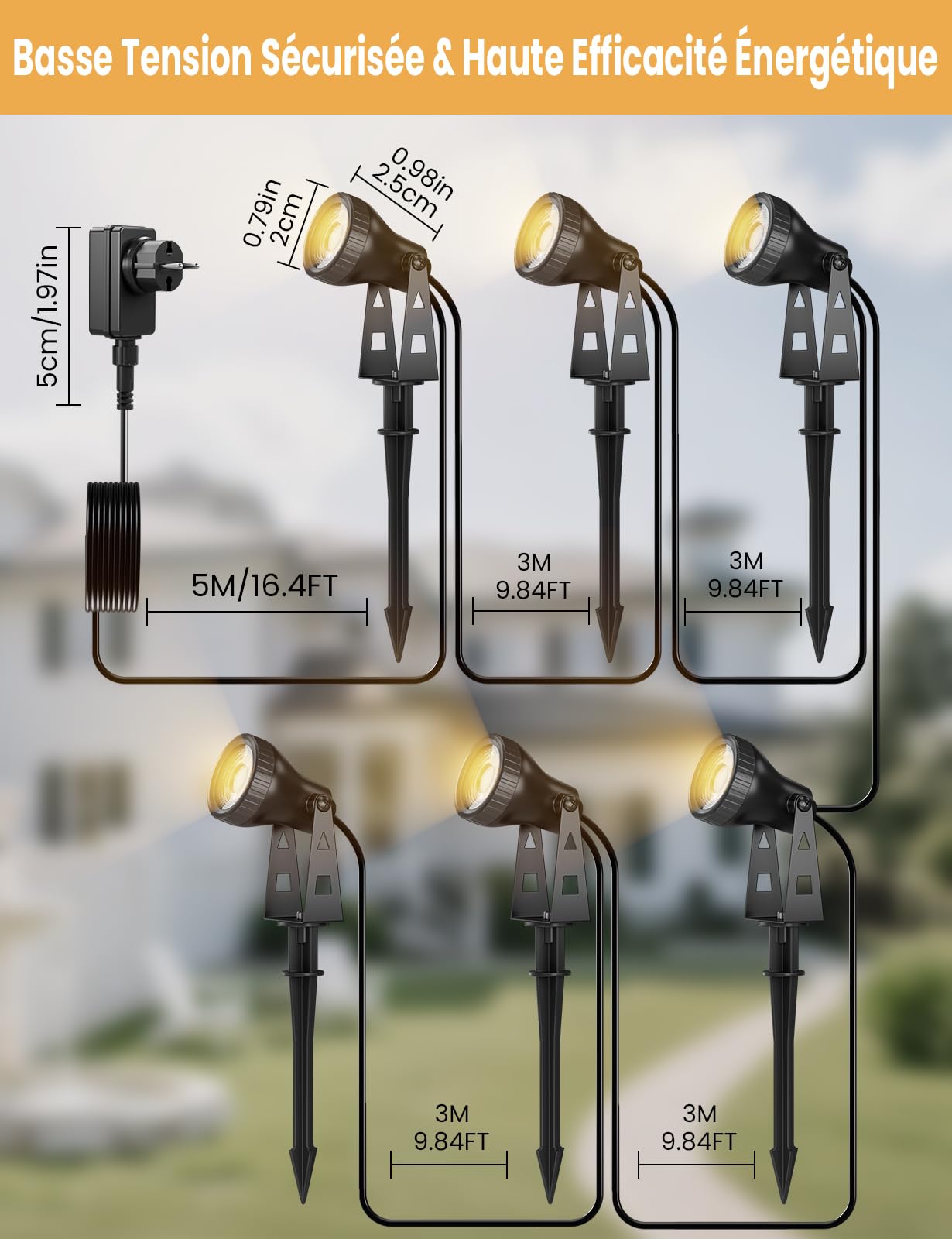 ZOTOYI Spot LED Extérieur IP68-20M Éclairage pour Chemins 6 Pièces Dérivation Etanche IP68 Blanc Chaud 3100K Lampe pour Jardin Chemin Arbustes Plantes Pelouse, Aluminium, Blanc Chaud