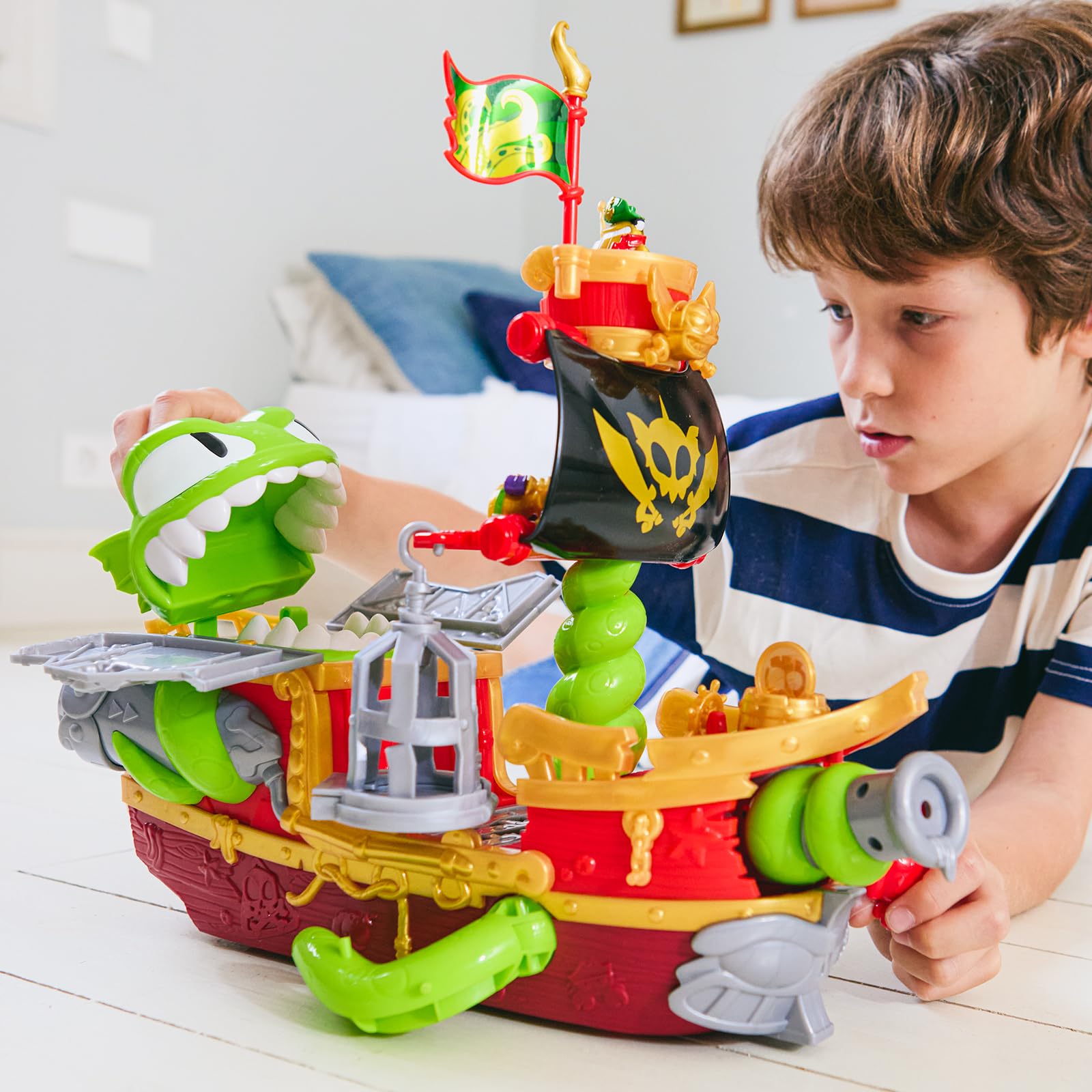 PIRATIX Kraken Ship–Barco Kraken de Piratix.Contiene 1barco Kraken,2Piratix & accesorios exclusivos,1proyectil de cañón,1tesoro exclusivo,6 tesoros dorados,1 bandera exclusiva,1espada,1ancla y1prisión