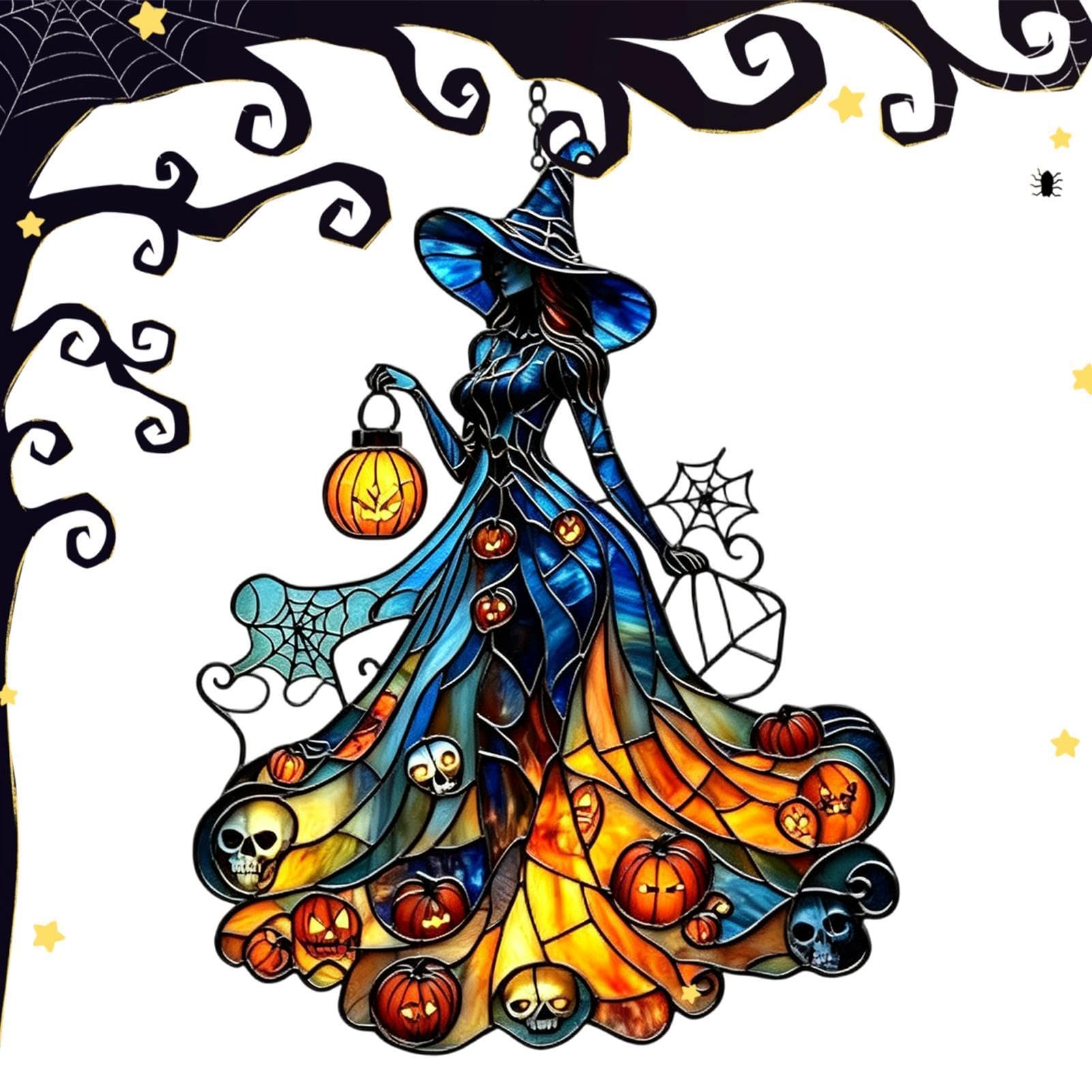 Atrapasol de calabaza Halloween acrílico: adorno colgante sin residuos para ventanas
