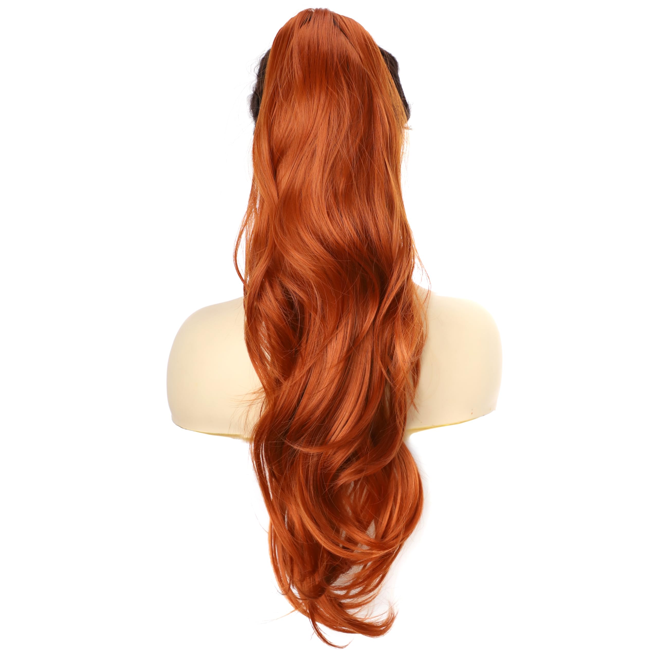 PORSMEER Ponytail Extension,Drawstring Ponytail Hair Extensions 26 Inch Long Natural Straight Wavy End Synthetic Hairpiece for Women Girls Daily Use (Ginger) - Image 4
