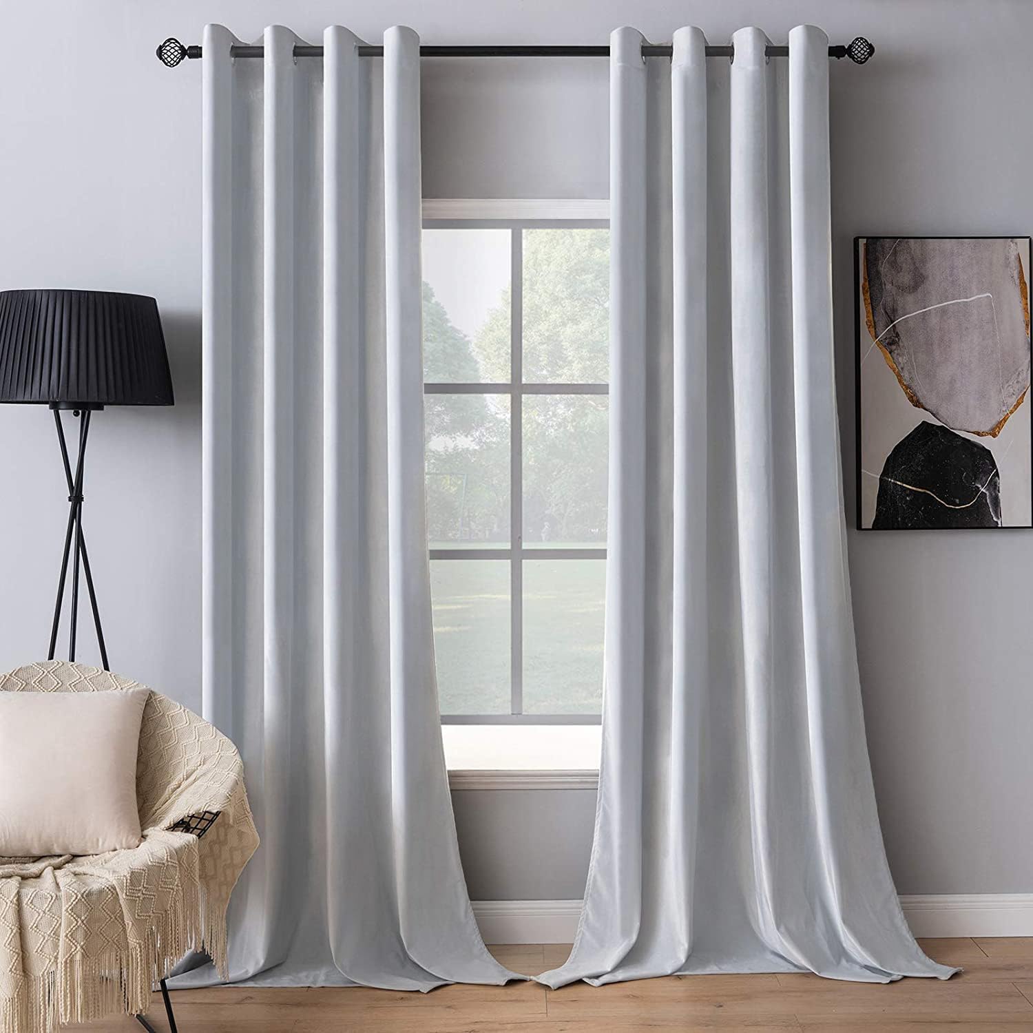 MIULEE 2 Pieces Greyish White Velvet Curtains Exquisite & Elegant Grommet Thermal Soundproof Room Darkening Light Blocking Curtains/Drapes for Living Room Bedroom 52 x 84 Inch Greyish White 52"W x 84"L (Pack of 2)