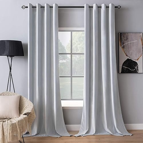 MIULEE - Cortinas opacas de terciopelo, con ojales, térmicas e insonorizadas, juego de 2 paneles color blanco grisáceo de 52 x 90 pulgadas