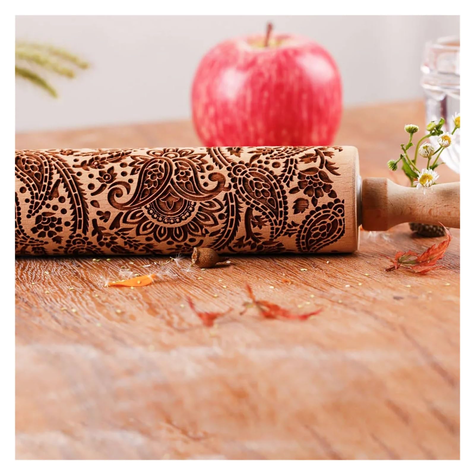 1 Rodillo de Madera con Estampado de Girasol for repostería, repostería y Galletas con Grabado Profundo. para Cocina, Pastelería(Color 2)