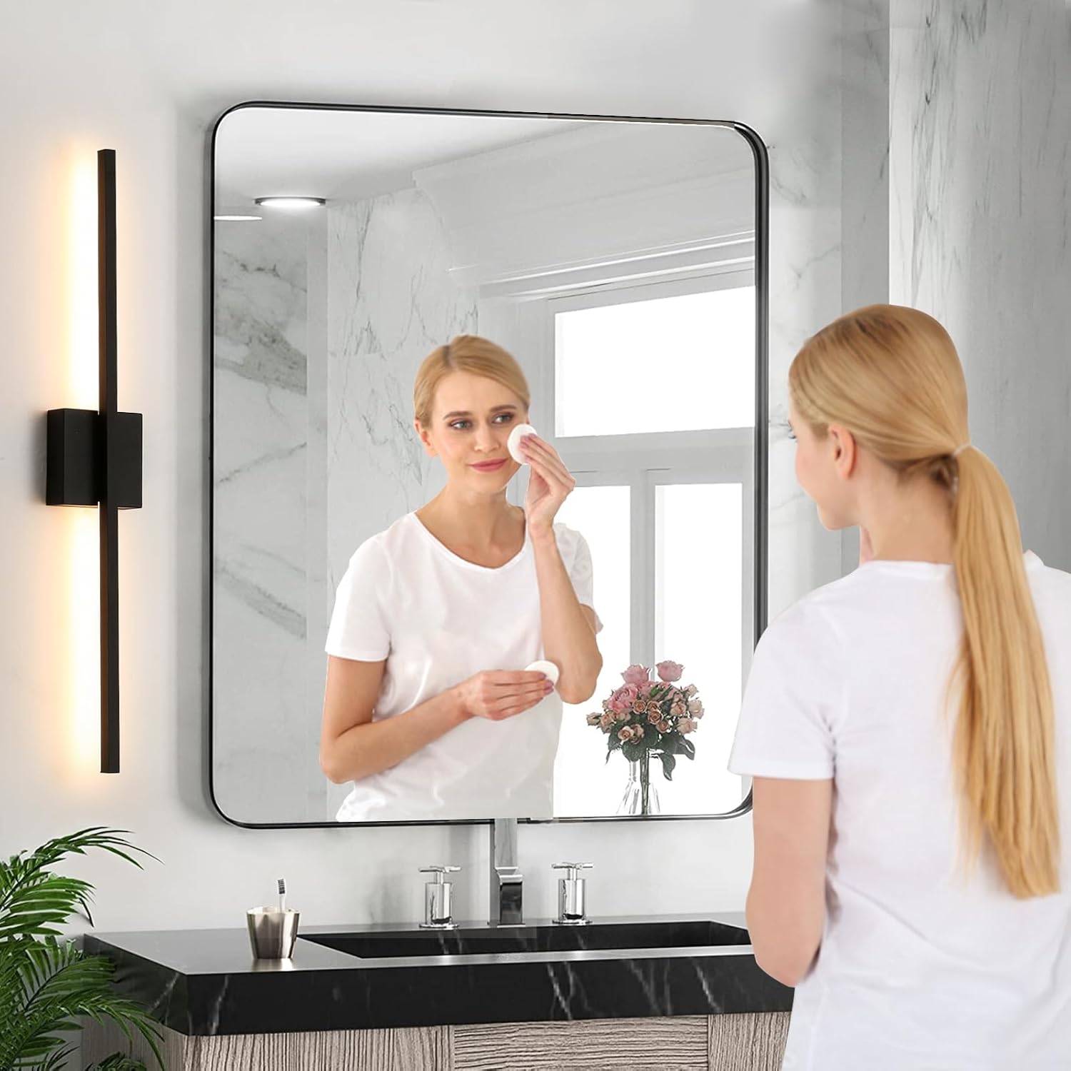 Wall Sconces Set of Two, 28 Inch Dimmable LED Wall Sconce Modern Black Sconces Set of 2 for Bathroom, Living Room, Bedroom, Hardwired 3000K (2 Pack)