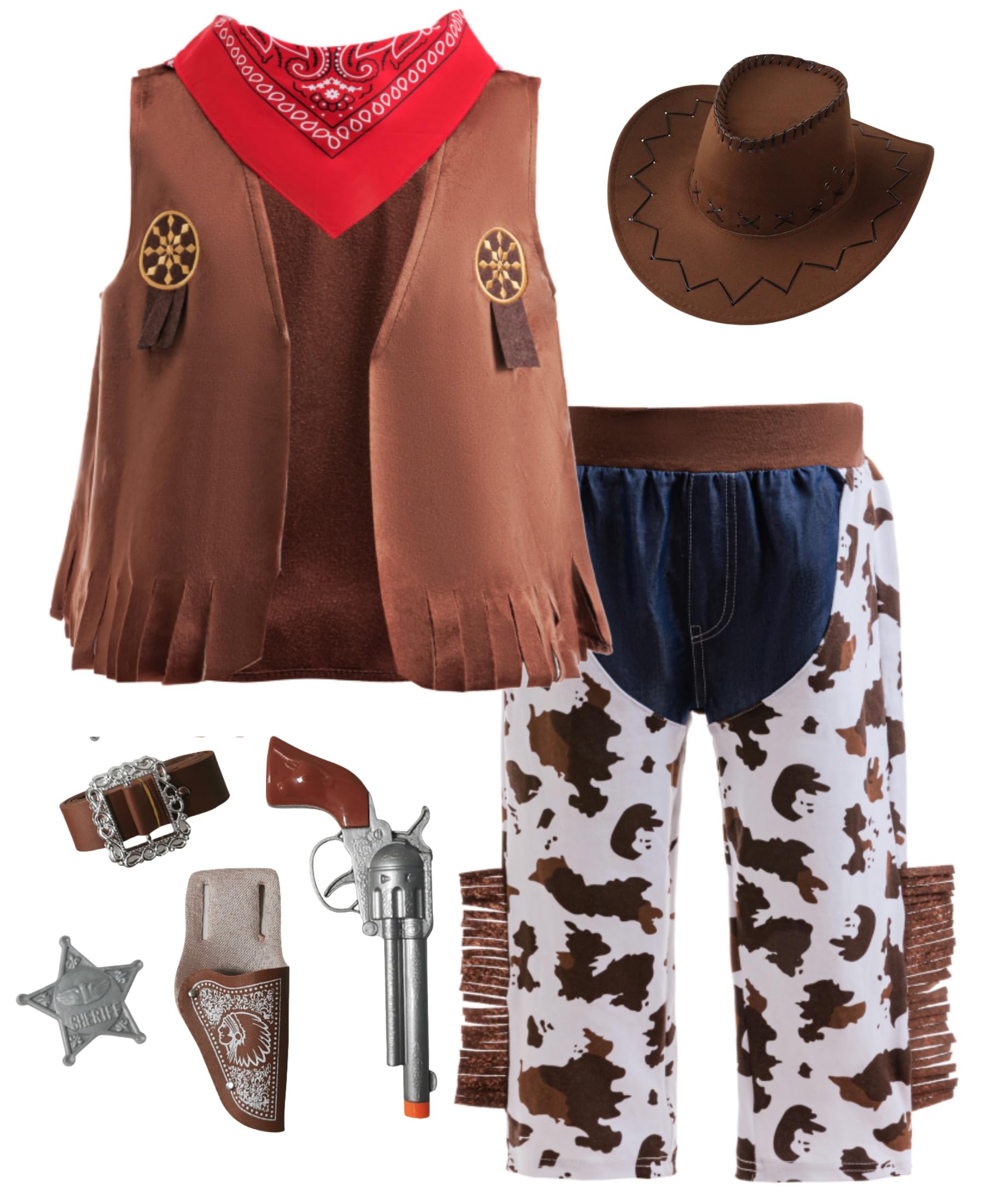 Cowboy Costume for Kids Cosplay Western Role Play Dress Up Halloween Costume Vest Pants Kerchief Hat