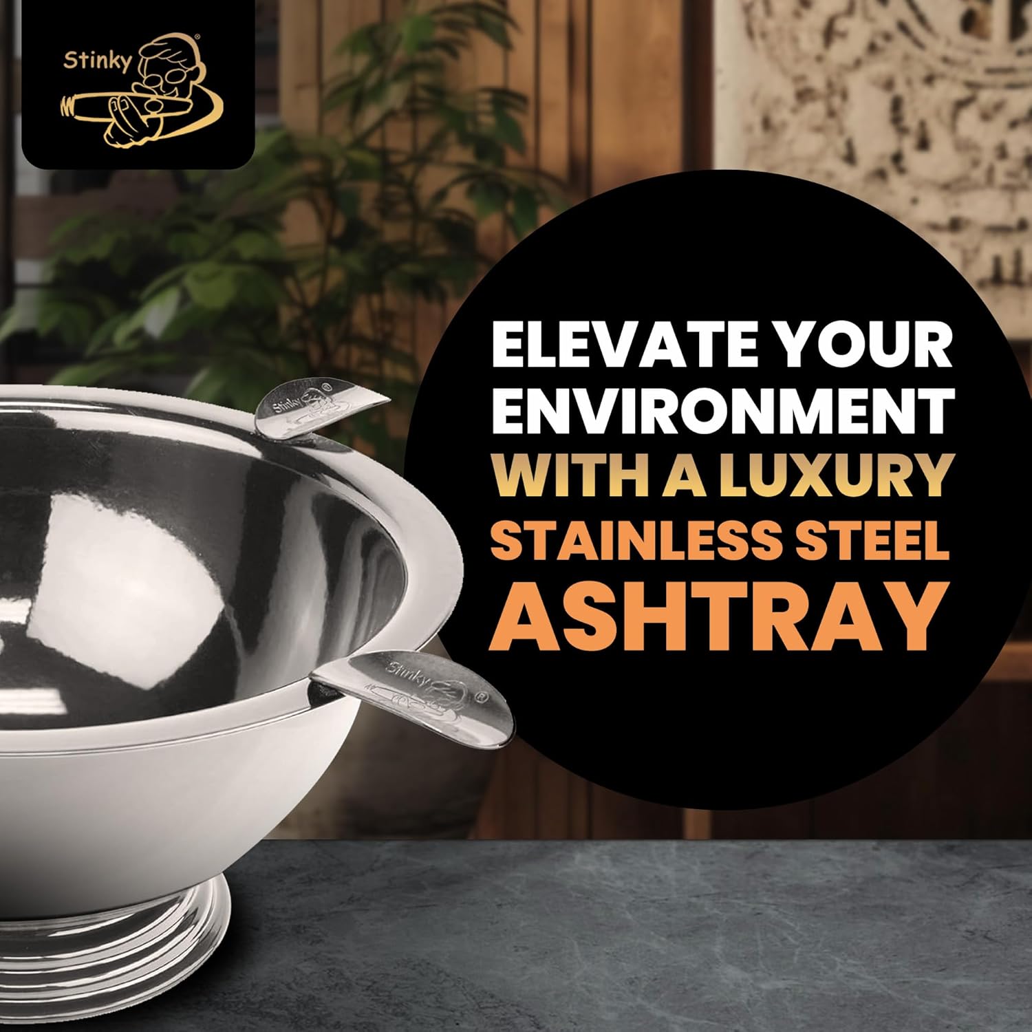 Original Stinky Cigar Ashtray - Windproof Stainless Steel Design with 4 Stirrups, Deep Bowl for Indoor & Outdoor Use, Heat Resistant & Easy to Clean - Ideal Smoking Accessory for Cigar Enthusiasts